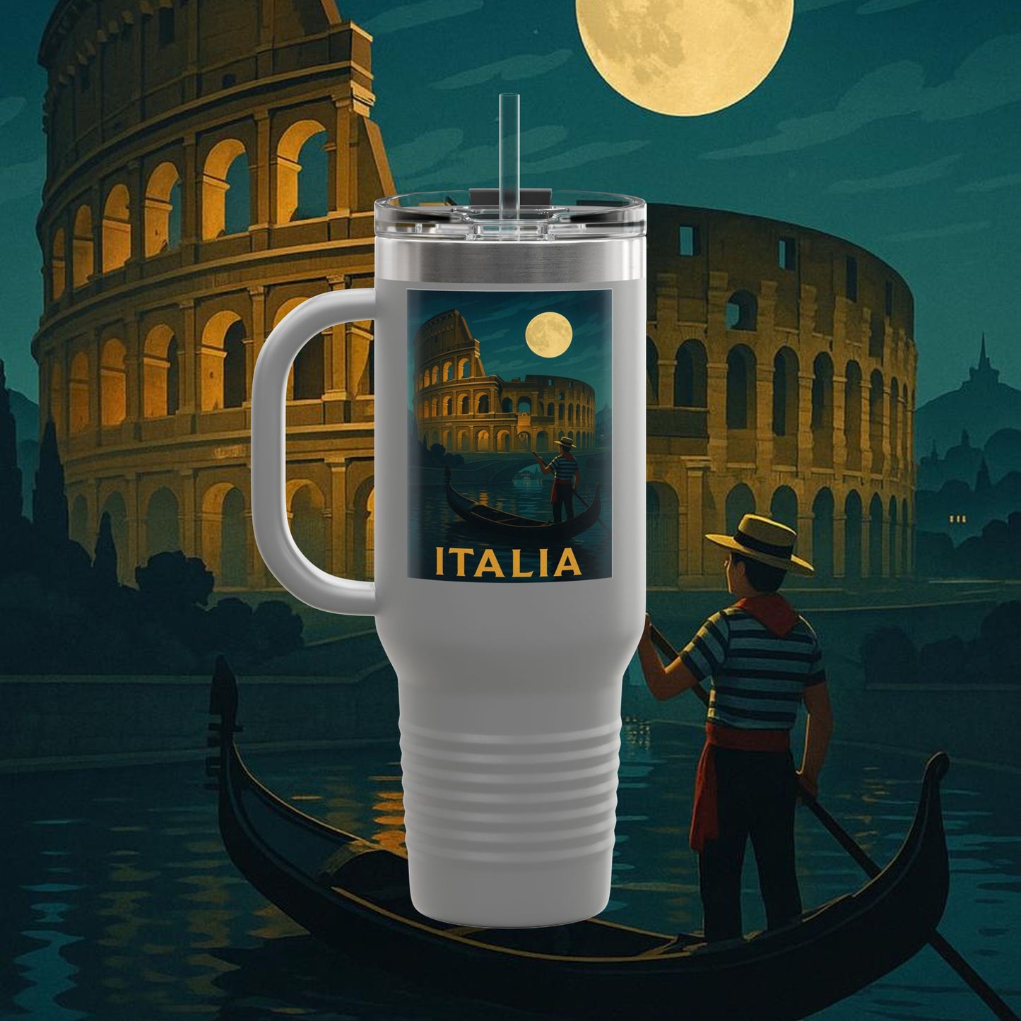 "Italy Insulated Travel Mug: Art, Passion, and Eternal Flavors 🎨🍝🏛️"