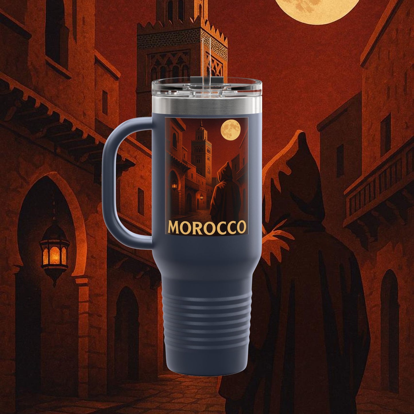 "Morocco Insulated Travel Mug: Magic of the Desert and Cities of a Thousand Colors 🐪🏜️🕌"