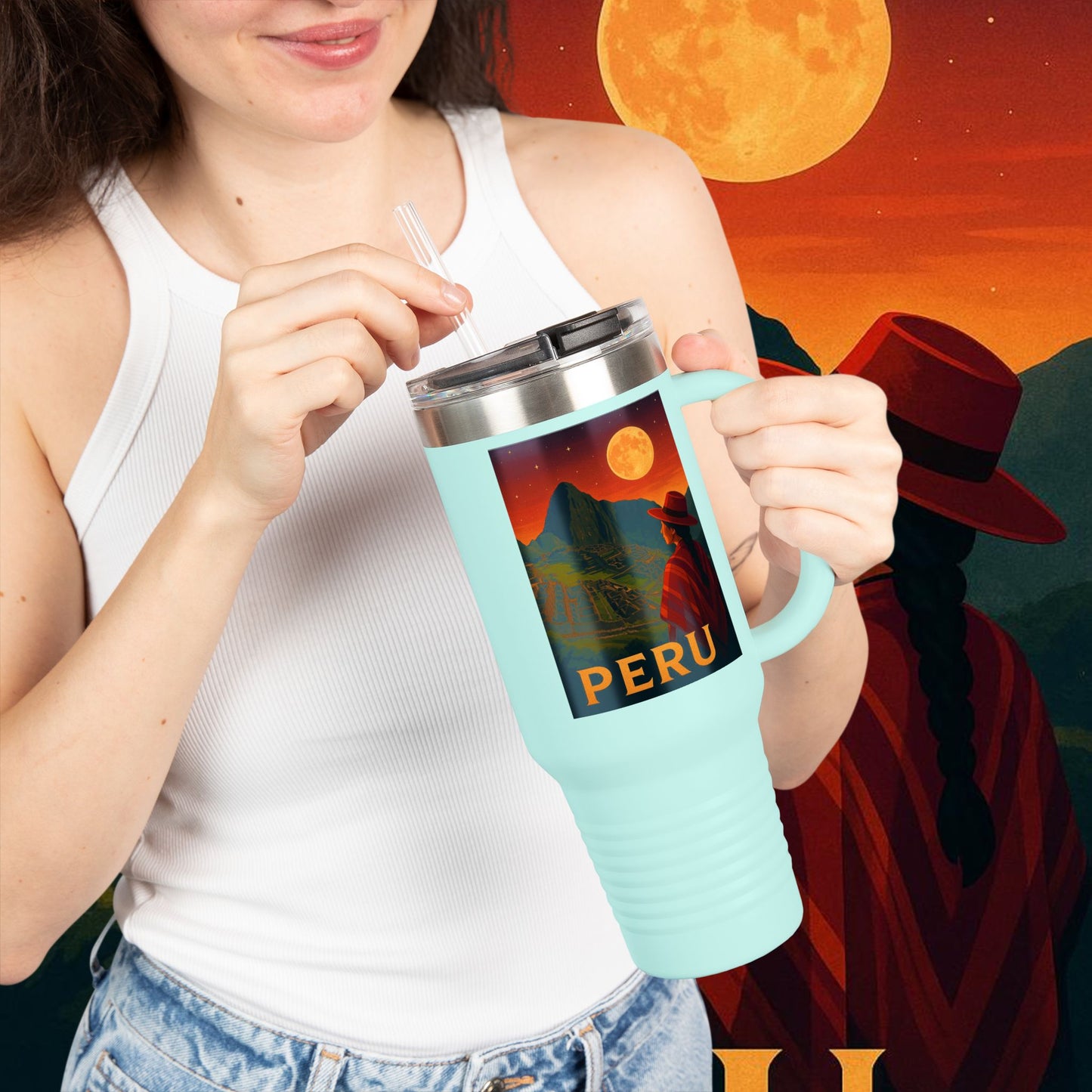 "Peru Insulated Travel Mug: Mysticism, History, and Eternal Wonders 🏔️🦙🛕"