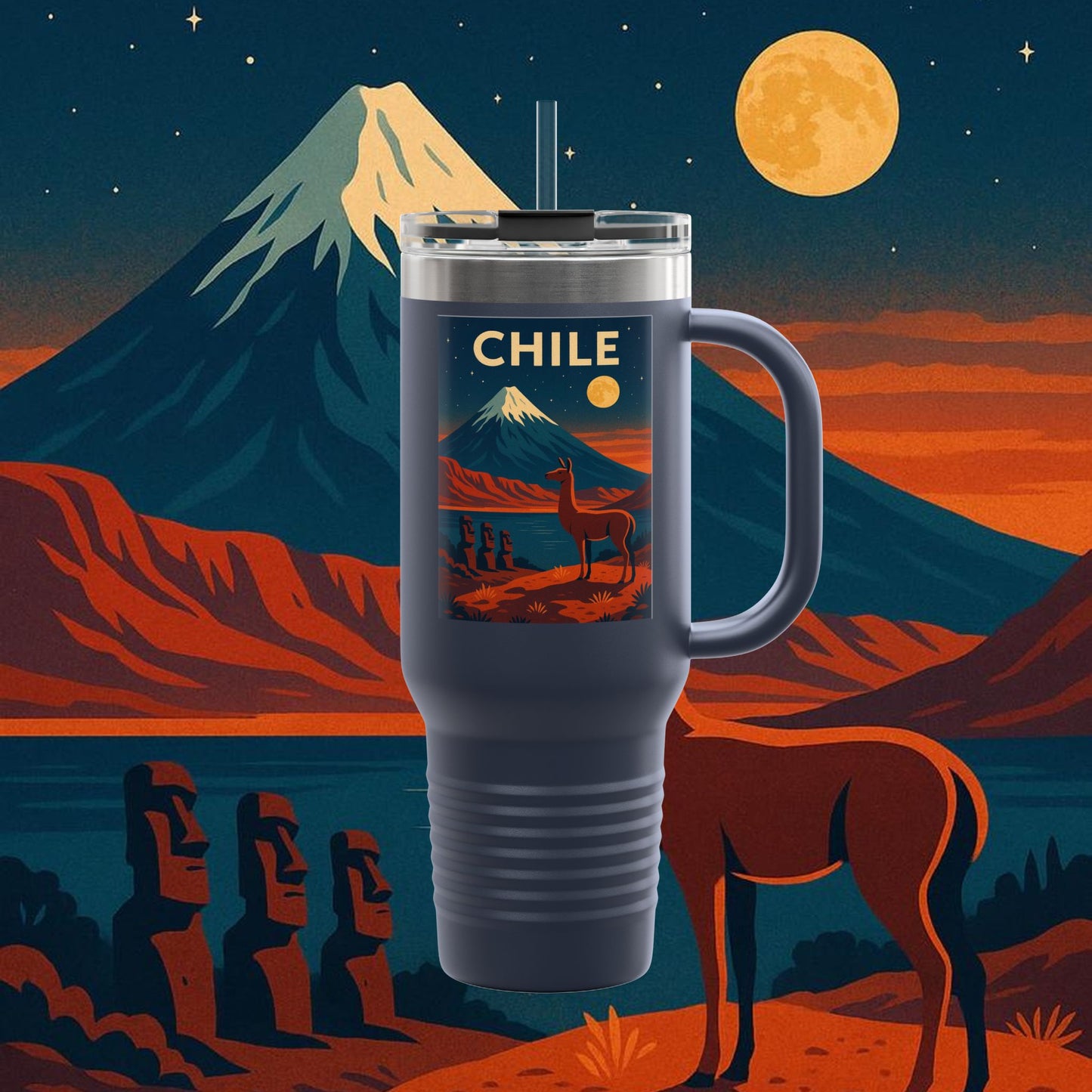 "Chile Insulated Travel Mug: Untamed Nature and Eternal Horizons 🏔️🍇🏜️"