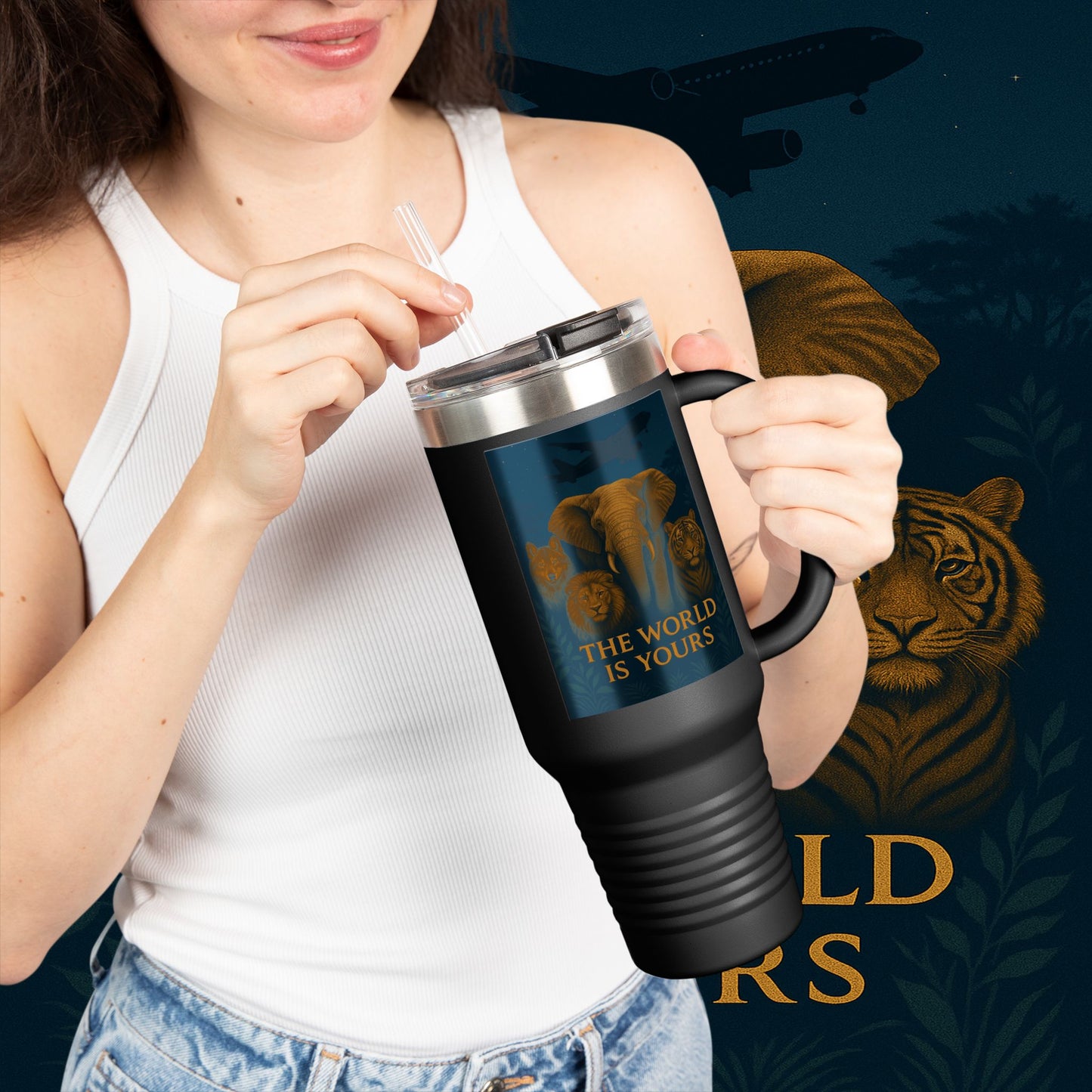 "Taza de viaje aislada El mundo es tuyo"🌍✨
