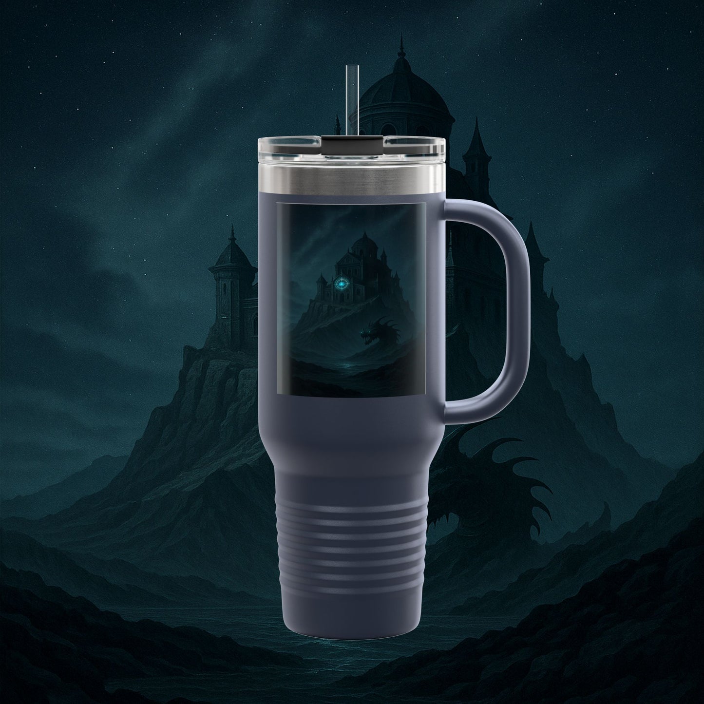 "Taza de viaje aislada 🏛️Fortaleza del Olvido"