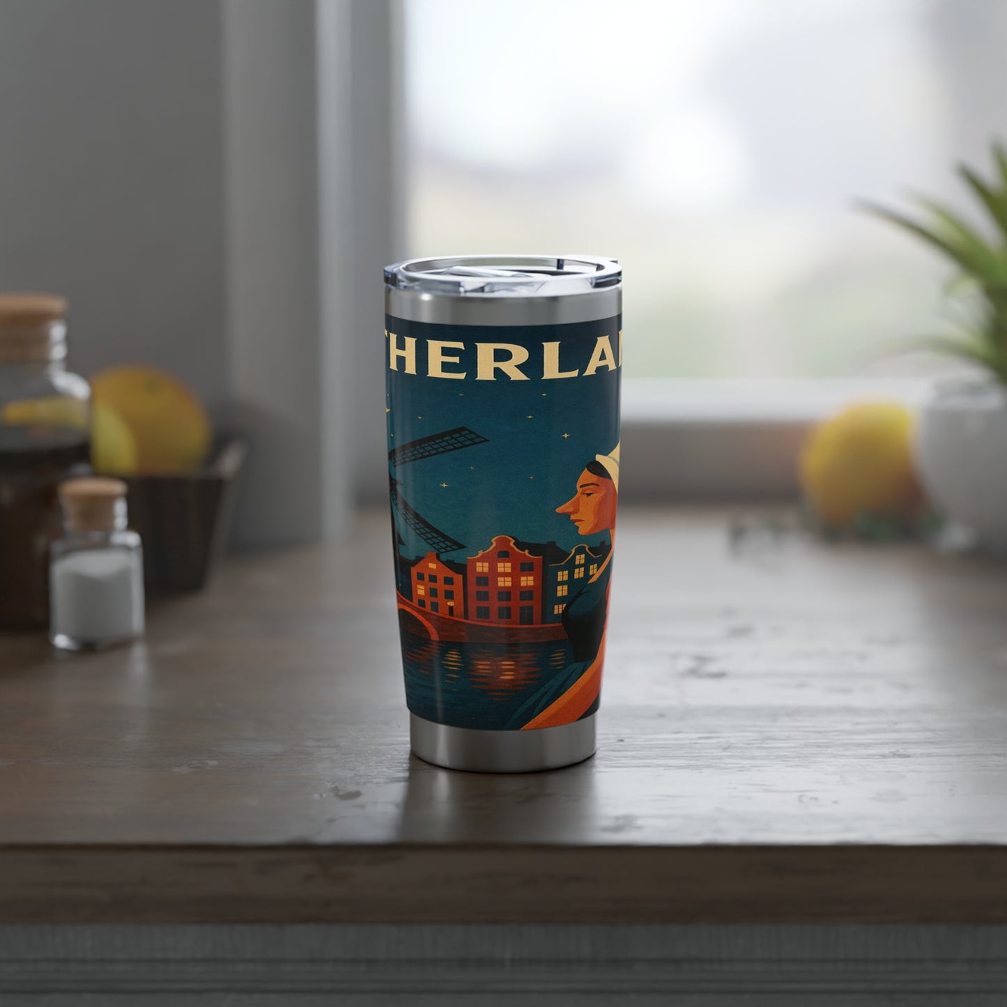 "Vaso Térmico Vagabond 20oz paises bajos✨ – Tierra de tulipanes, molinos y canales mágicos"