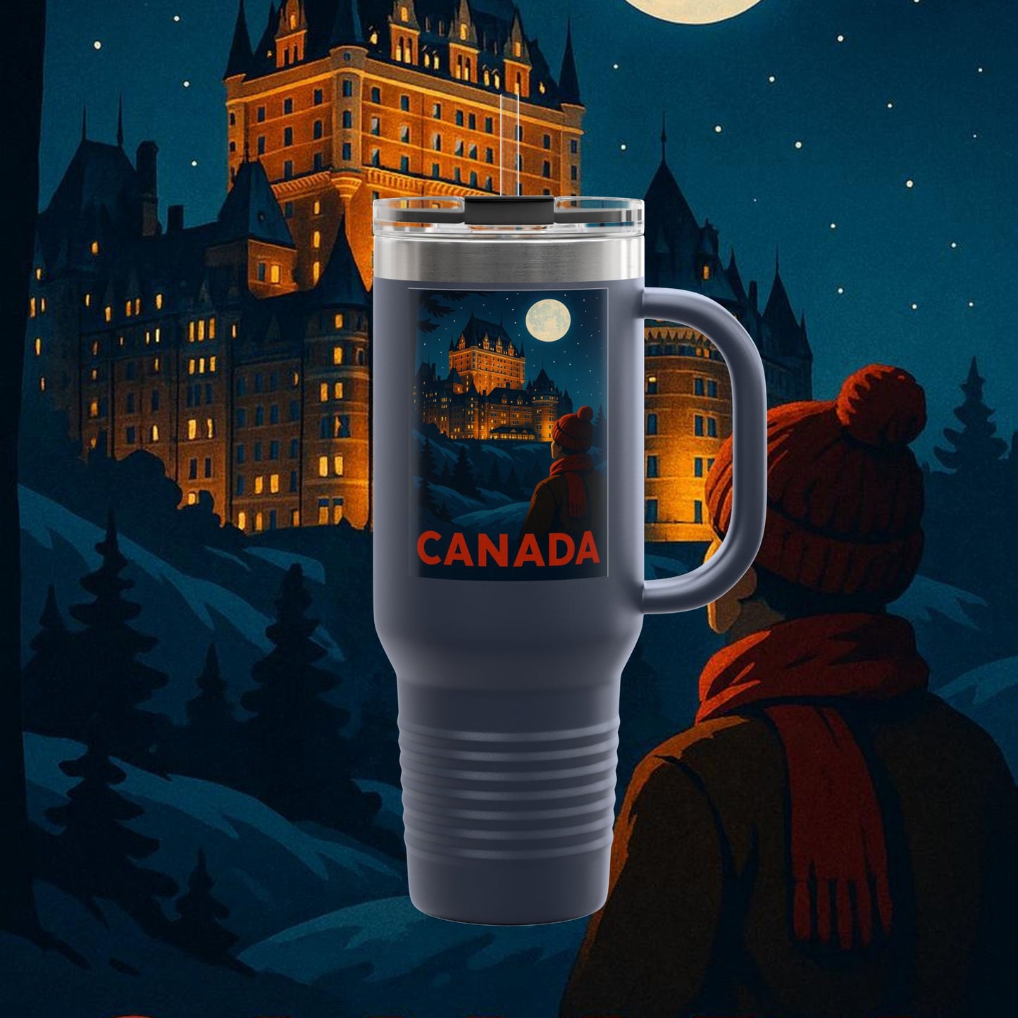 "Canada Insulated Travel Mug: Majestic Nature and Free Spirit 🍁🏞️🦌"
