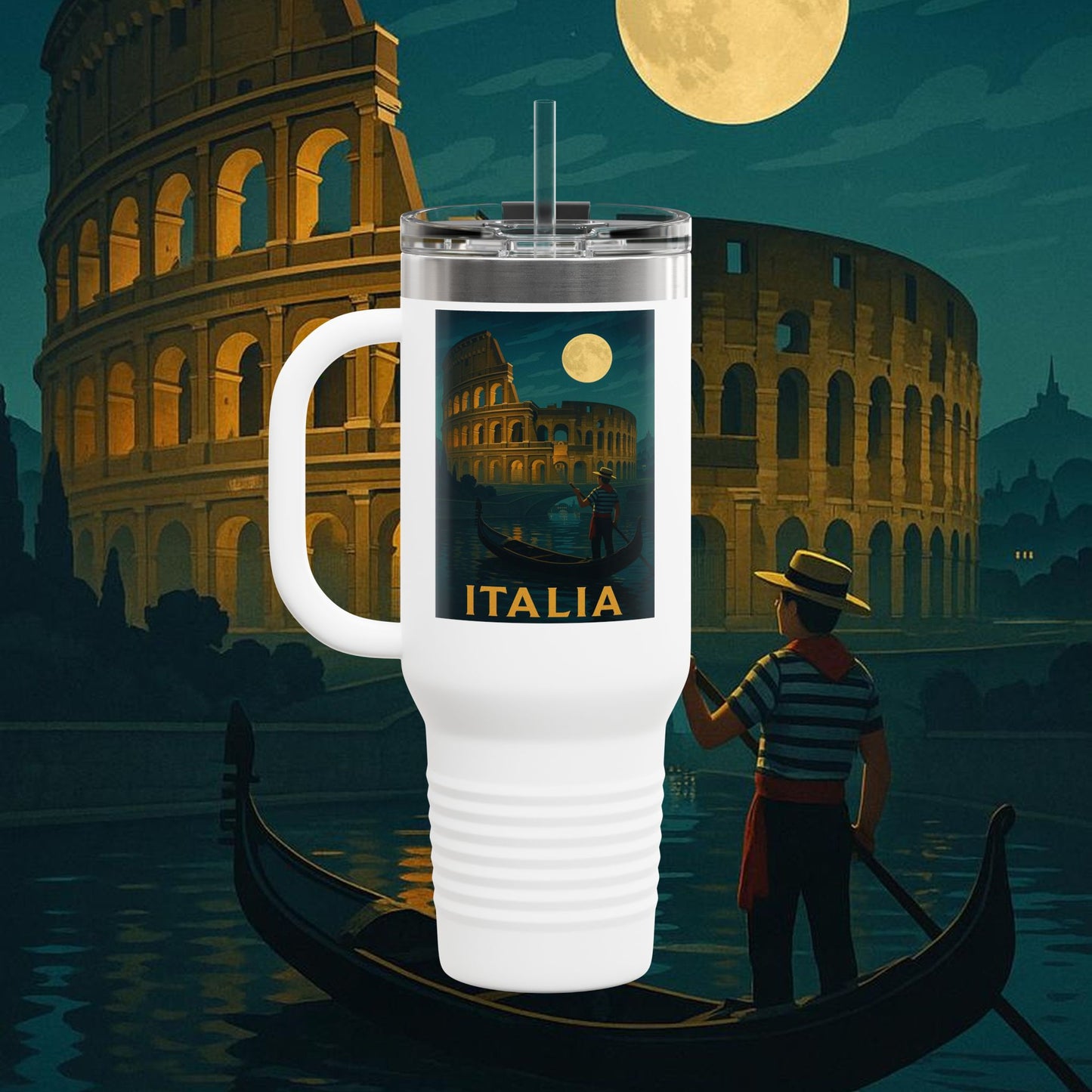 "Italy Insulated Travel Mug: Art, Passion, and Eternal Flavors 🎨🍝🏛️"