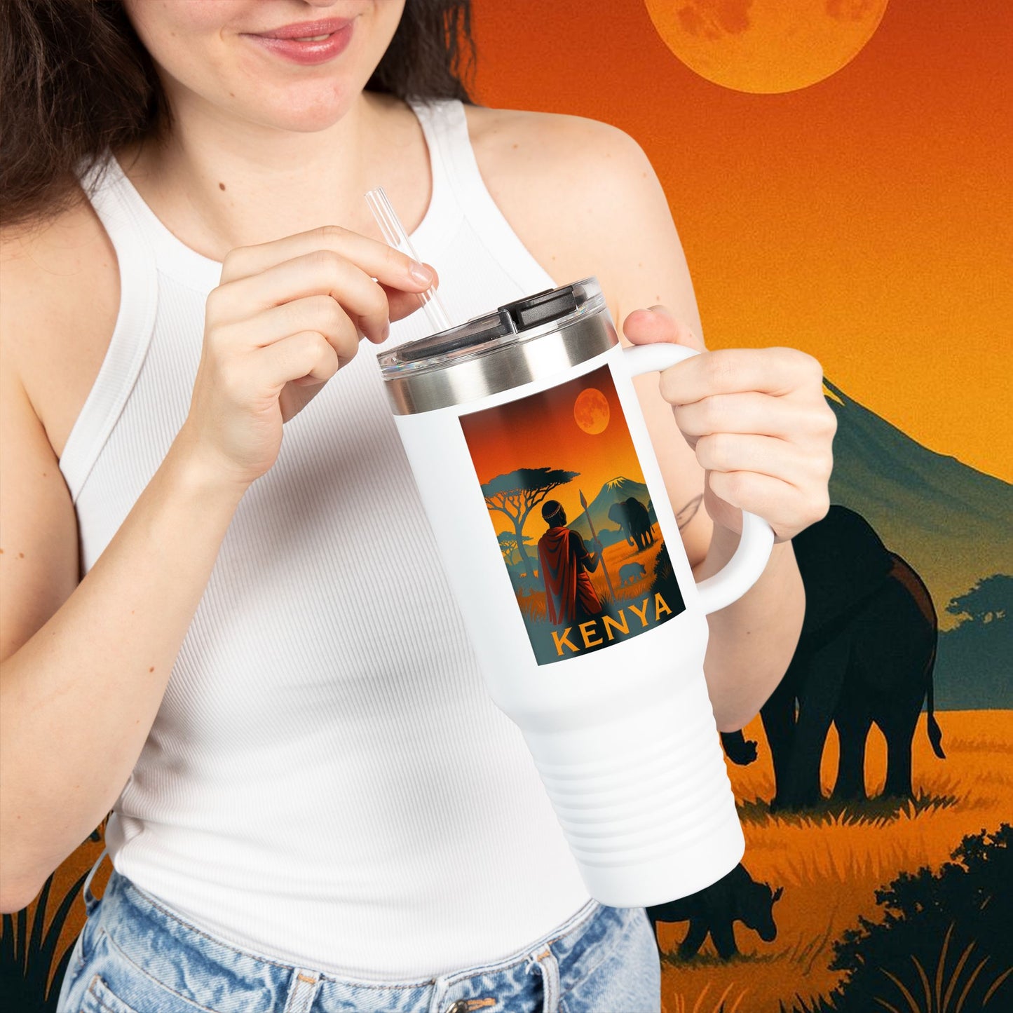 "Kenya Insulated Travel Mug: Wild Adventure and Land of Endless Horizons 🦁🌄🏕️"