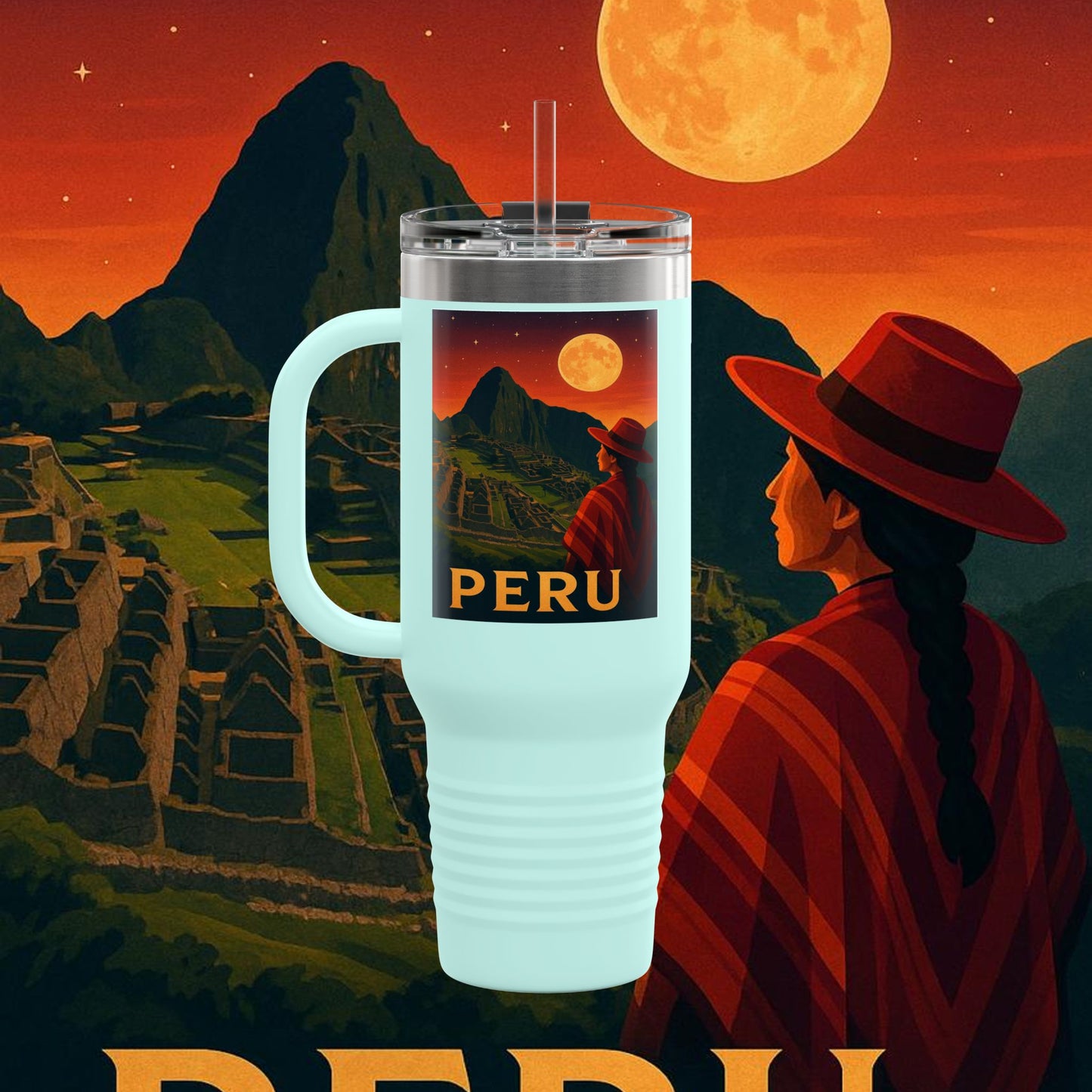 "Peru Insulated Travel Mug: Mysticism, History, and Eternal Wonders 🏔️🦙🛕"
