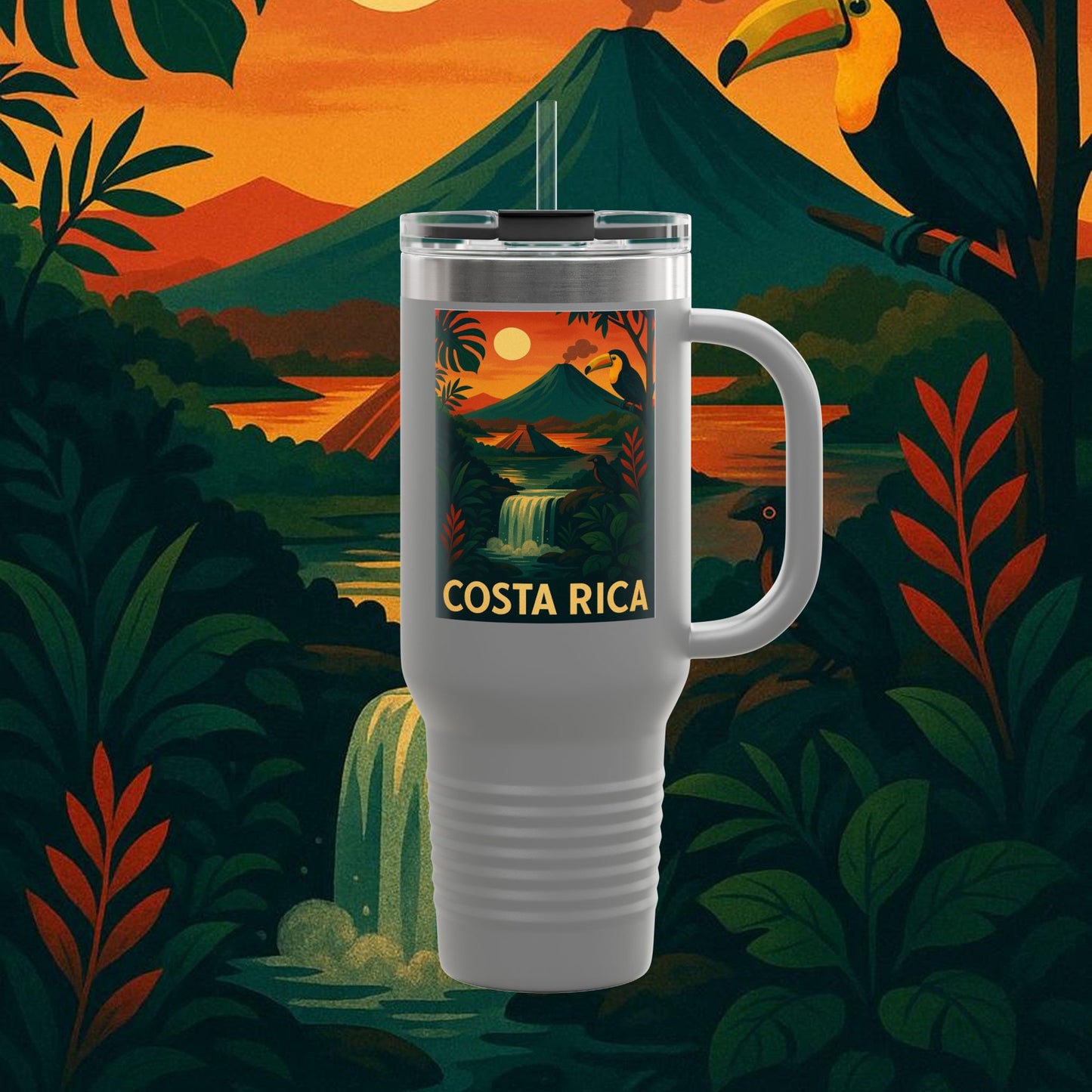 "Costa Rica Insulated Travel Mug: Pura Vida between Volcanoes and Jungles 🌋🌴🦜"