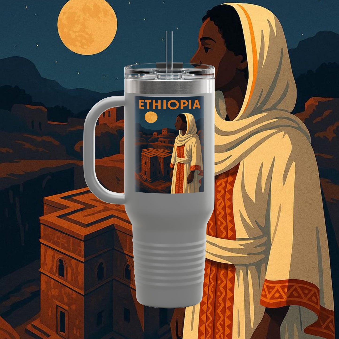 "Ethiopia Insulated Travel Mug – Sacred Land and Ancestral Soul"
