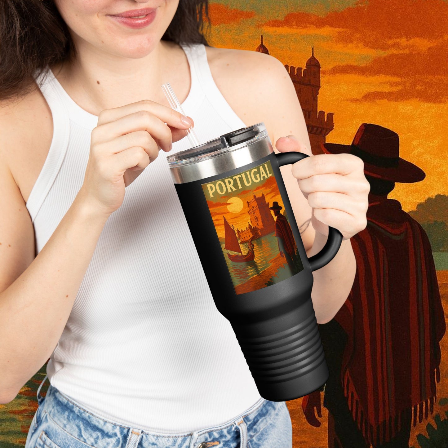 "Portugal Insulated Travel Mug: Atlantic Charm, Fados and Azulejos ๐๐ถ๐งฟ"