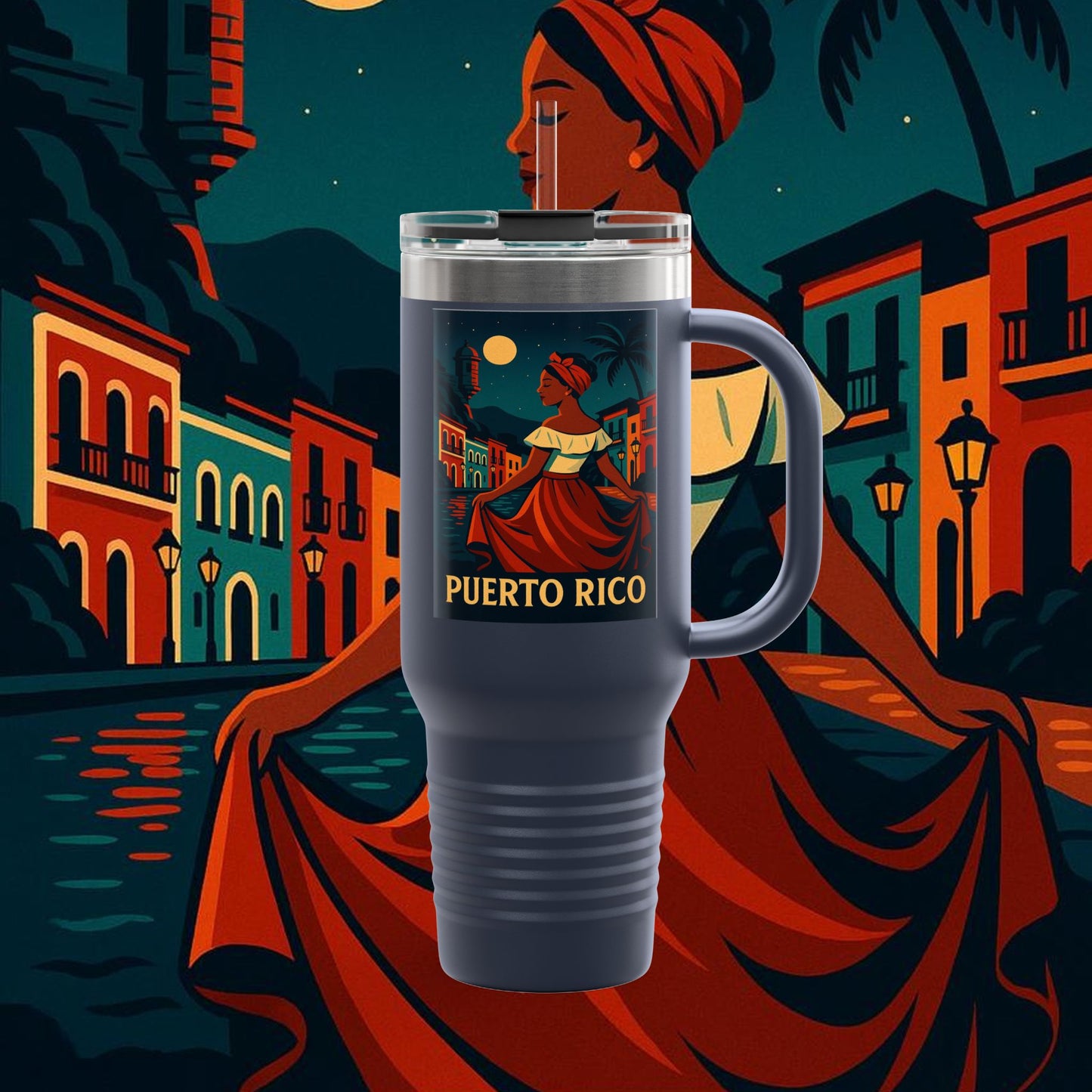 "Puerto Rico Insulated Travel Mug – Caribbean Rhythm, Soul, and Color"