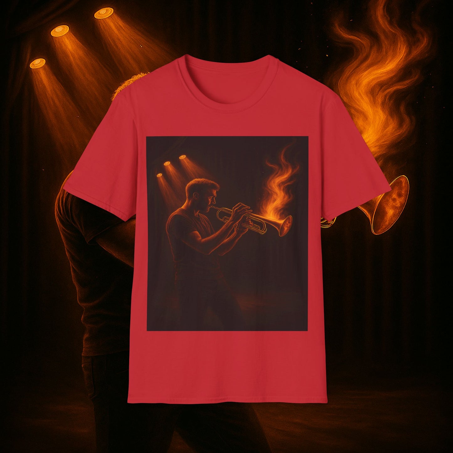 "Camiseta trompeta 🎺🔥Donde hay fuego, hay música.”