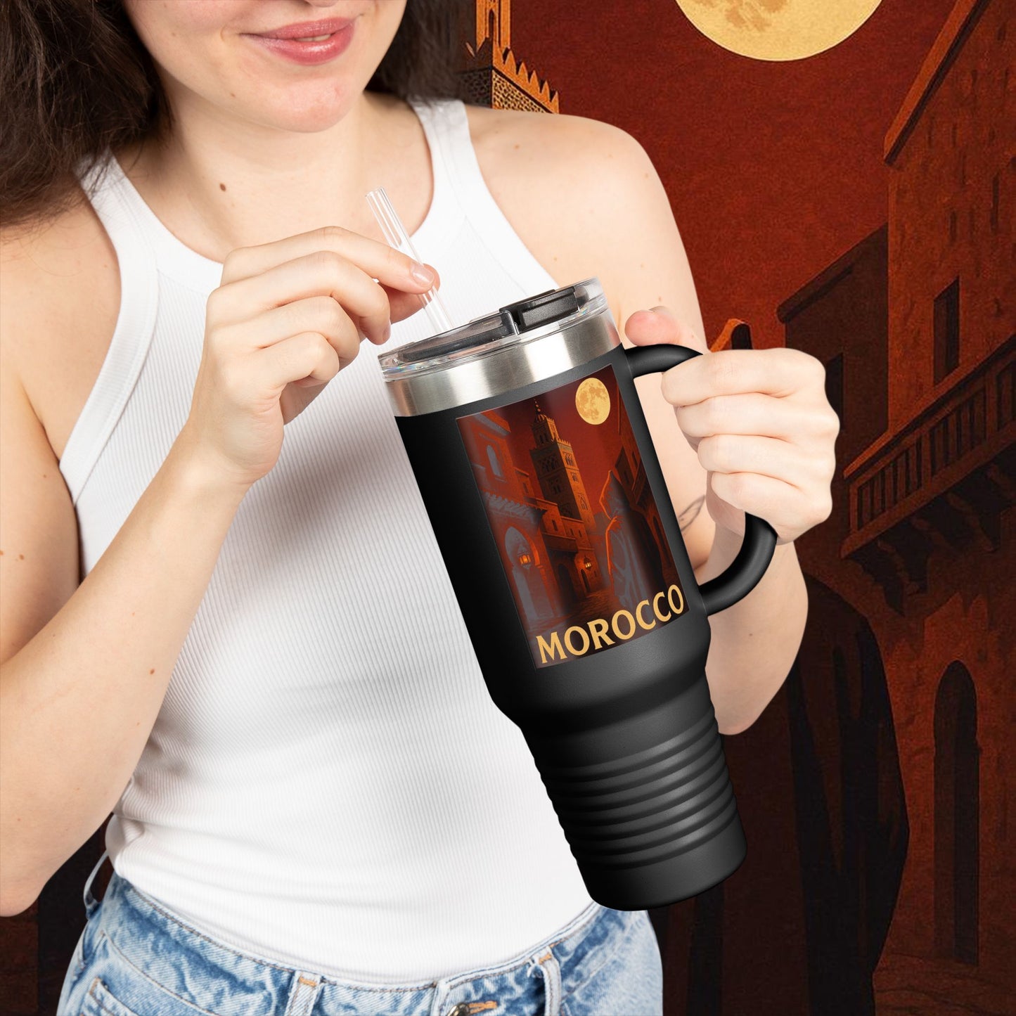 "Morocco Insulated Travel Mug: Magic of the Desert and Cities of a Thousand Colors 🐪🏜️🕌"