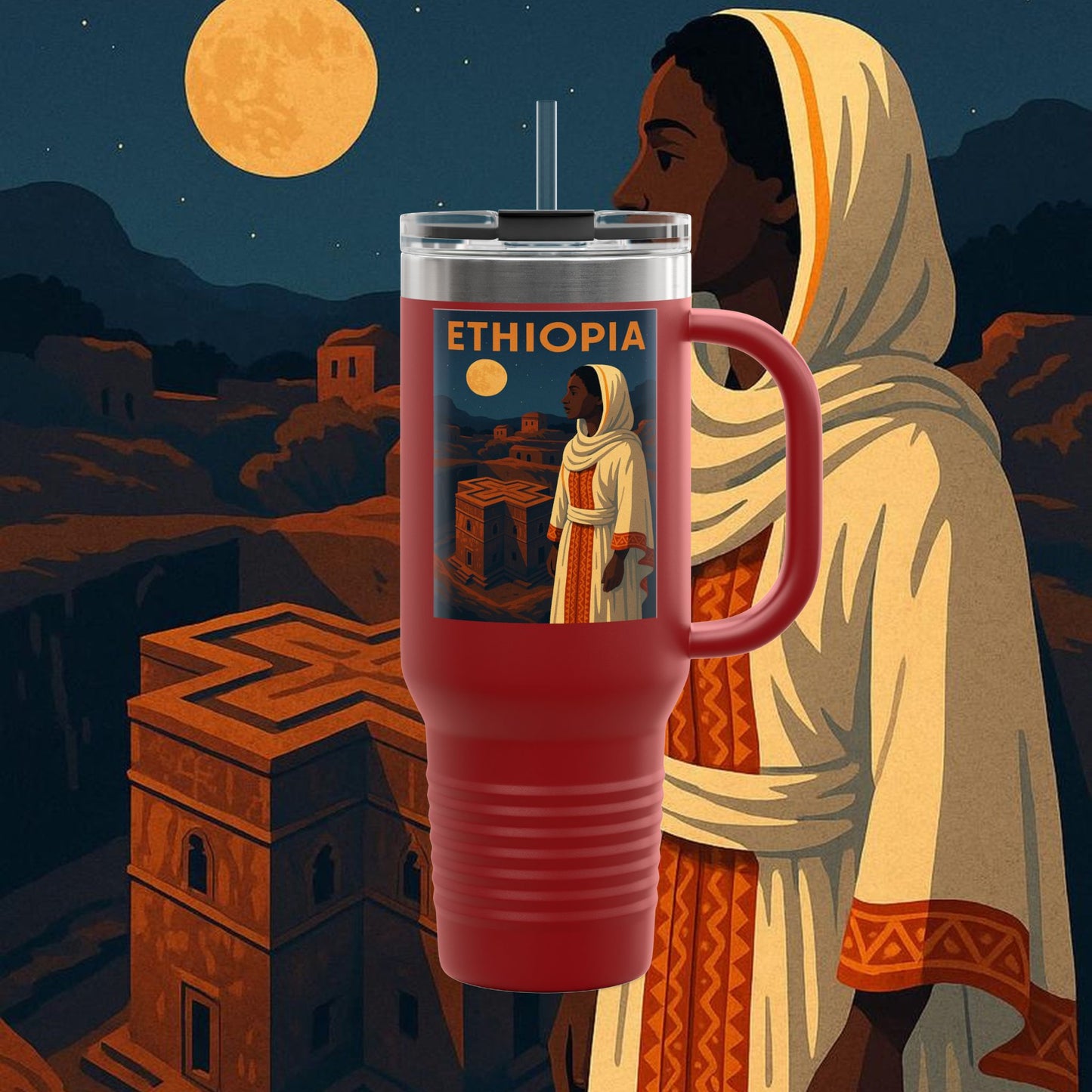 "Ethiopia Insulated Travel Mug – Sacred Land and Ancestral Soul"