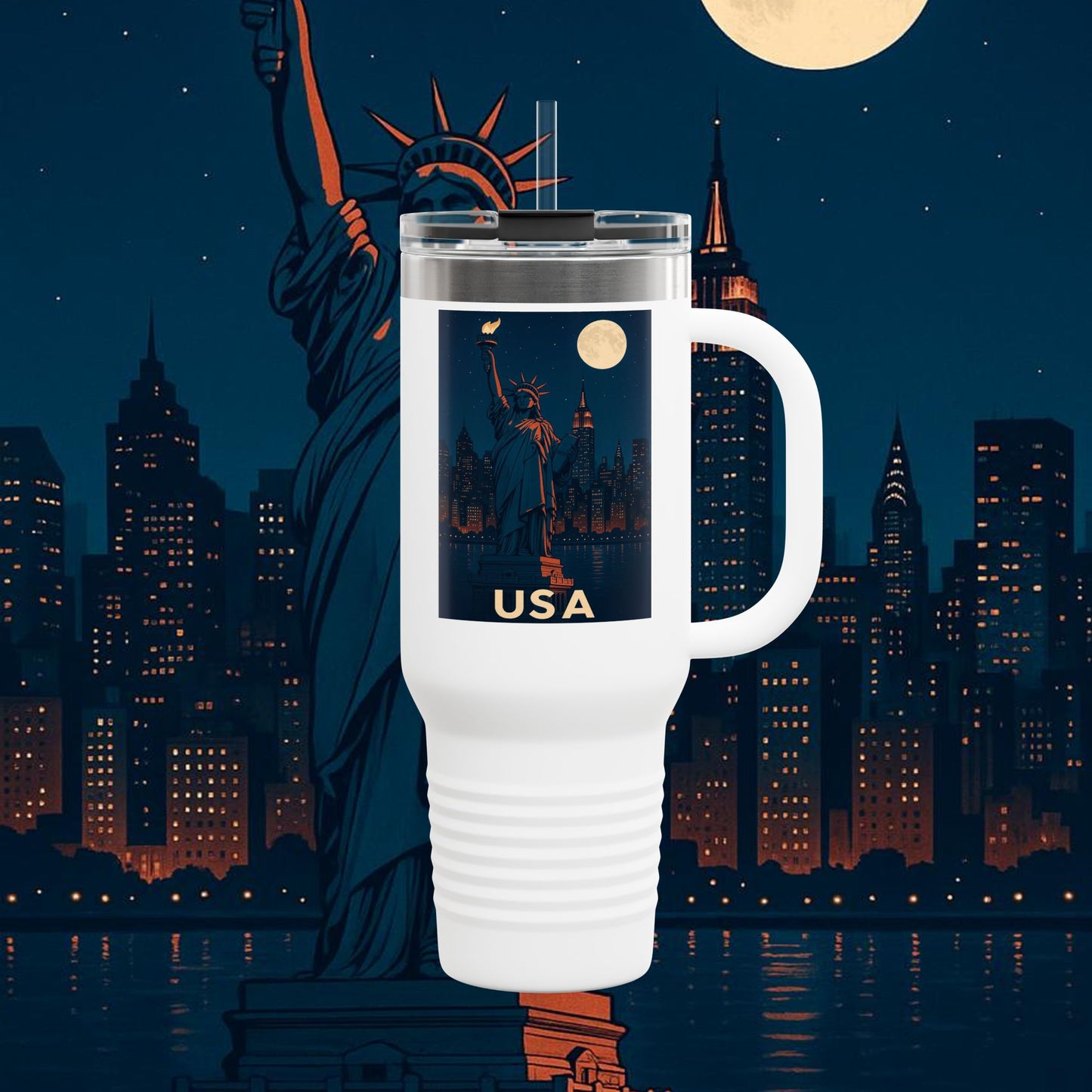 "taza de Viaje Aislada Estados Unidos: Sueños, Libertad y Grandes Horizontes 🗽🏜️🌆"