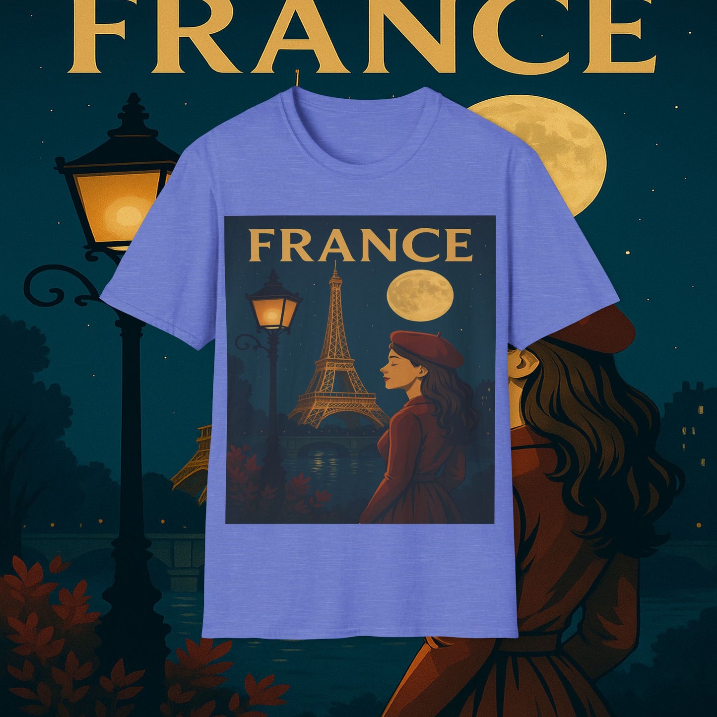 "Camiseta Francia: Romance bajo la Luna 🌙🗼✨"