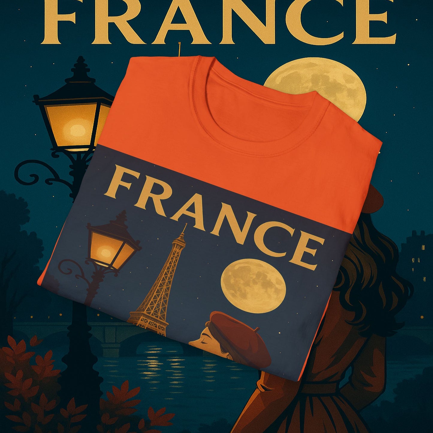 "Camiseta Francia: Romance bajo la Luna 🌙🗼✨"