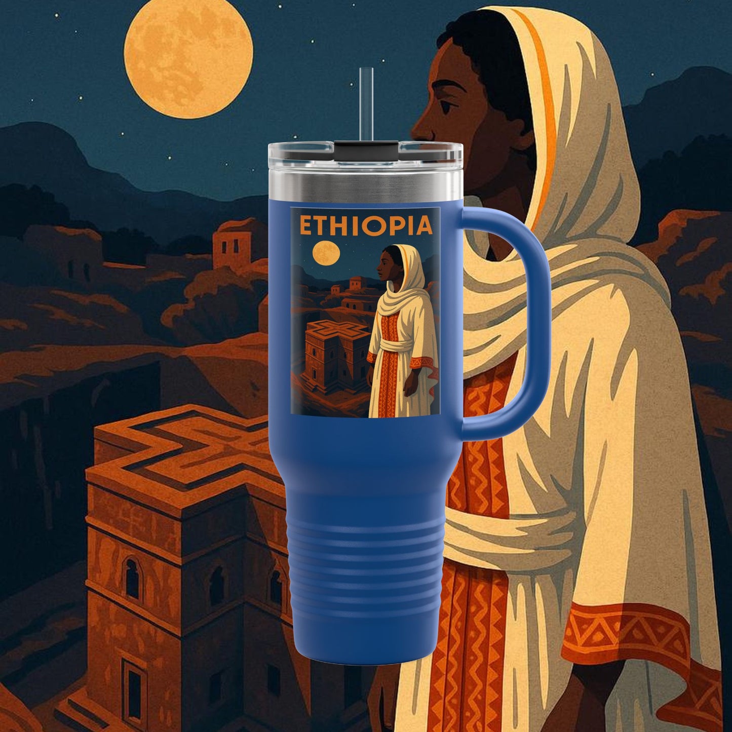 "Ethiopia Insulated Travel Mug – Sacred Land and Ancestral Soul"