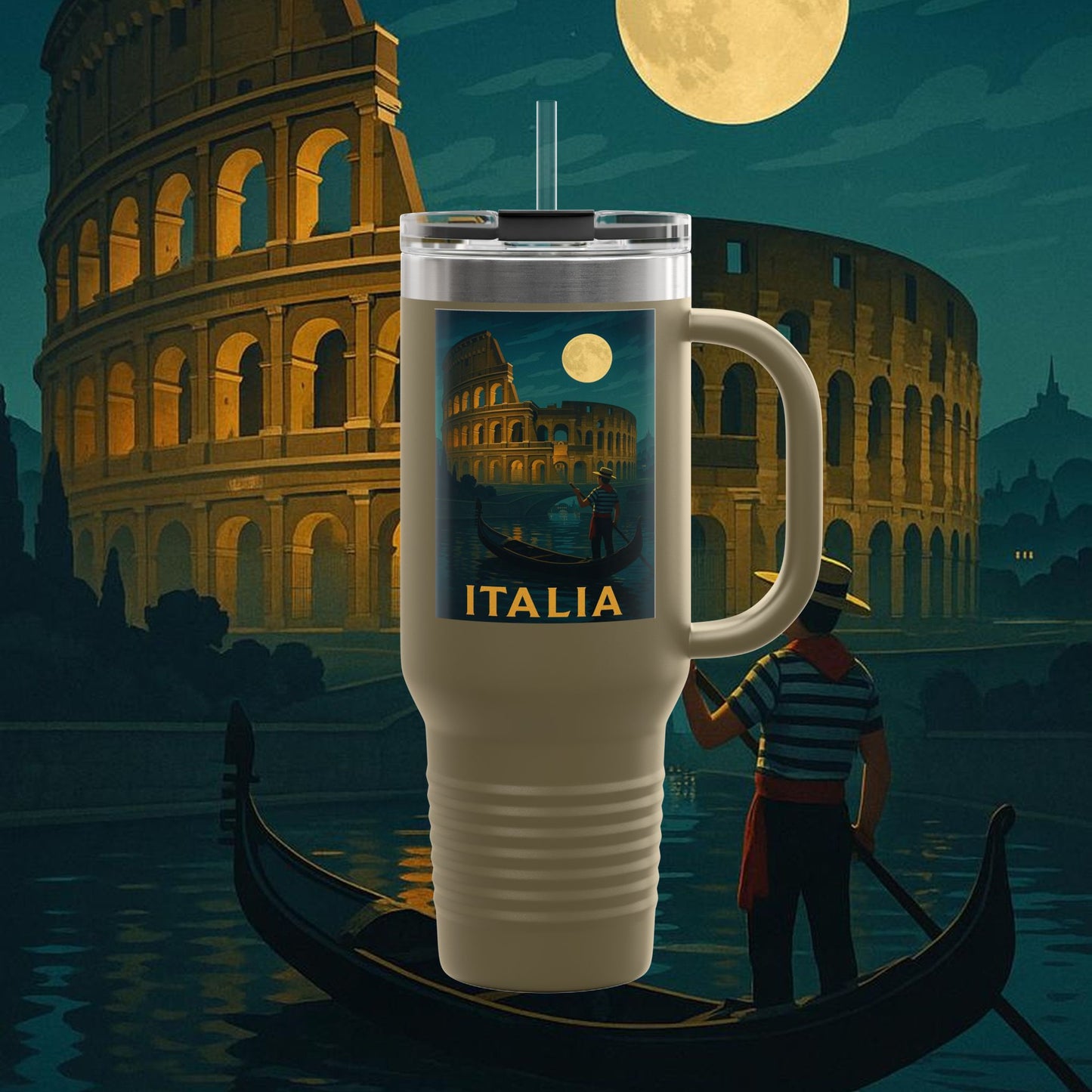 "Italy Insulated Travel Mug: Art, Passion, and Eternal Flavors 🎨🍝🏛️"