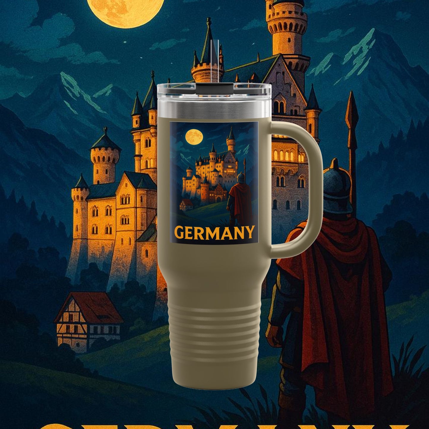 "taza de Viaje Aislada Alemania: Fortaleza, Historia y Tradición 🎖️🏰🍺"