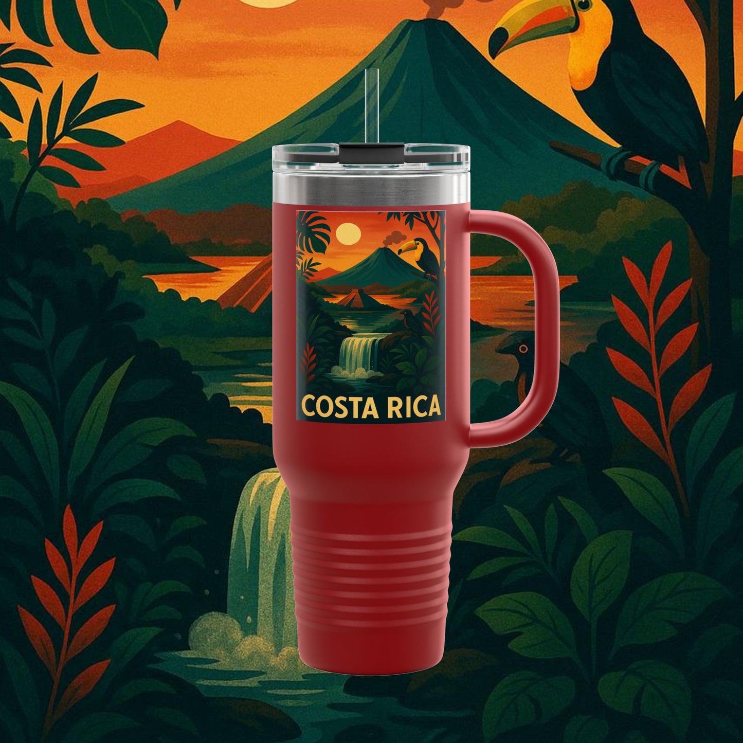 "Costa Rica Insulated Travel Mug: Pura Vida between Volcanoes and Jungles 🌋🌴🦜"