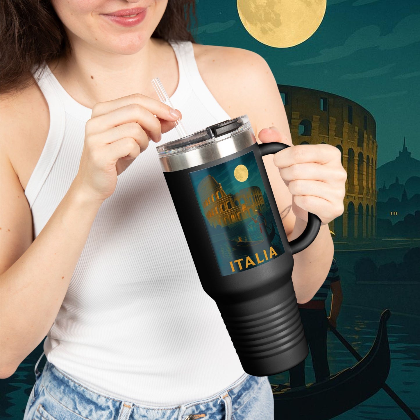 "Italy Insulated Travel Mug: Art, Passion, and Eternal Flavors 🎨🍝🏛️"