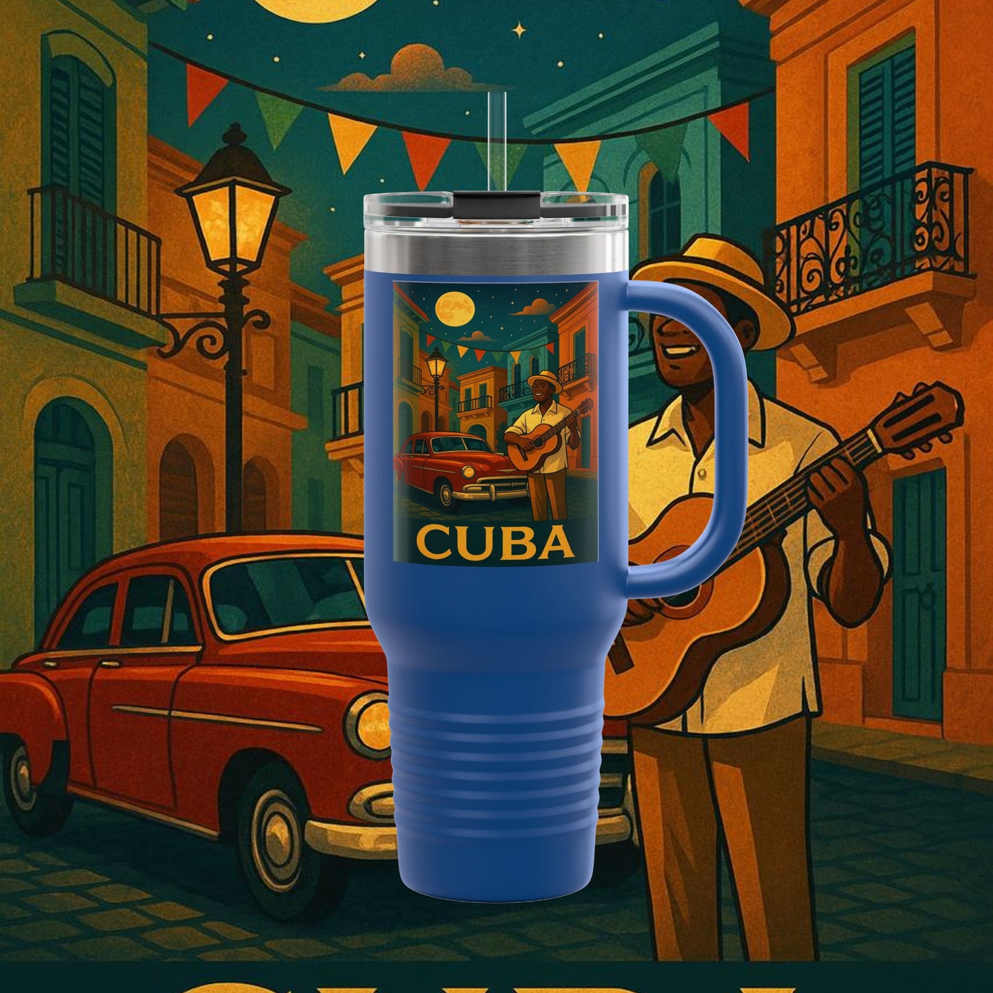 "taza de Viaje Aislada Cuba: Ritmo, Historia y Encanto Caribeño 🎺🚗🌴 "