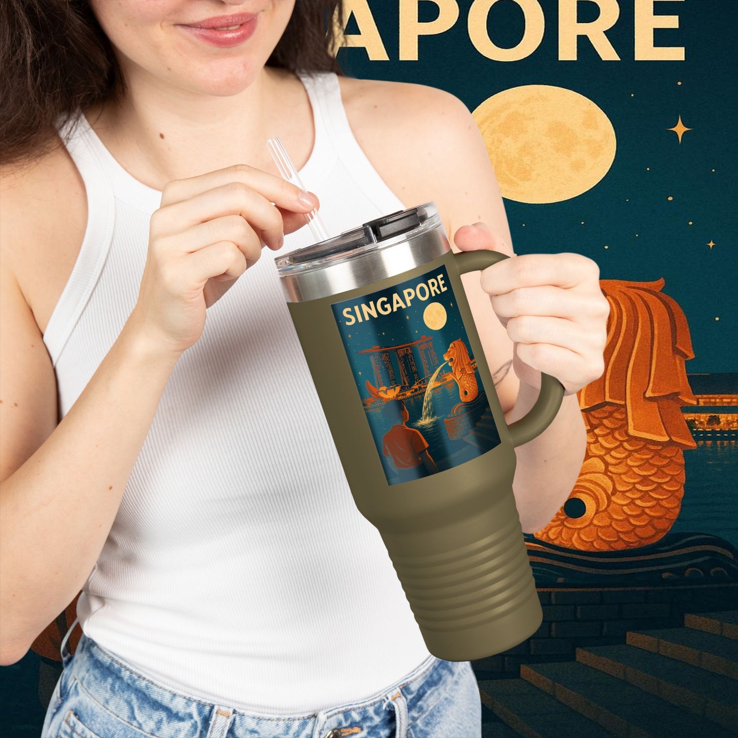 "Singapore Insulated Travel Mug 🌆 – Future, culture, and nature in one place"