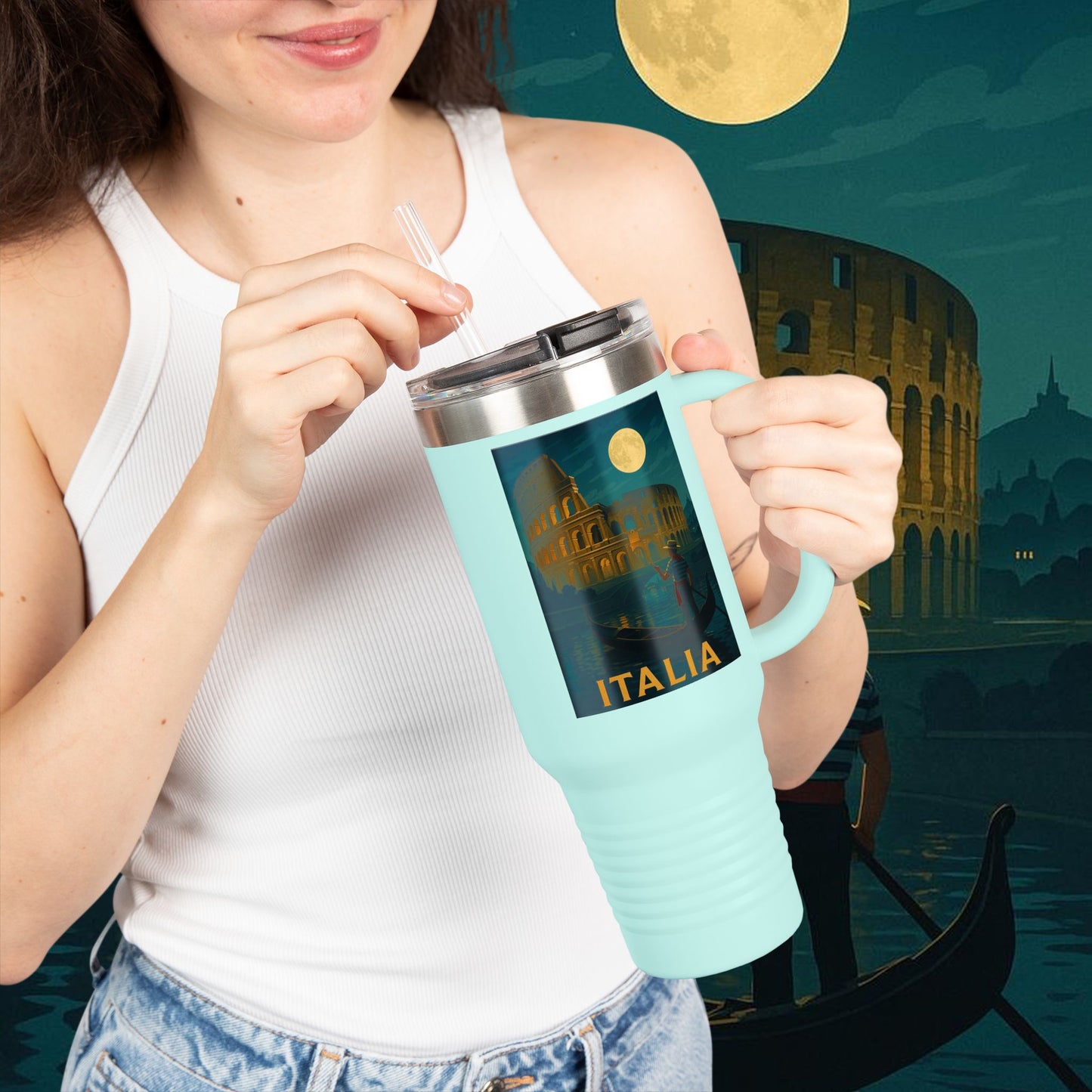 "Italy Insulated Travel Mug: Art, Passion, and Eternal Flavors 🎨🍝🏛️"