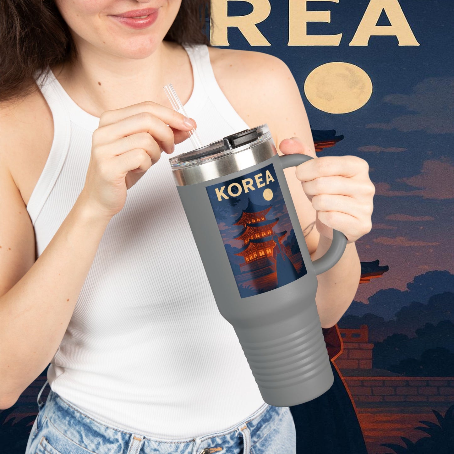 "Korean Insulated Travel Mug 🌸 – Ancient tradition and vibrant modernity"