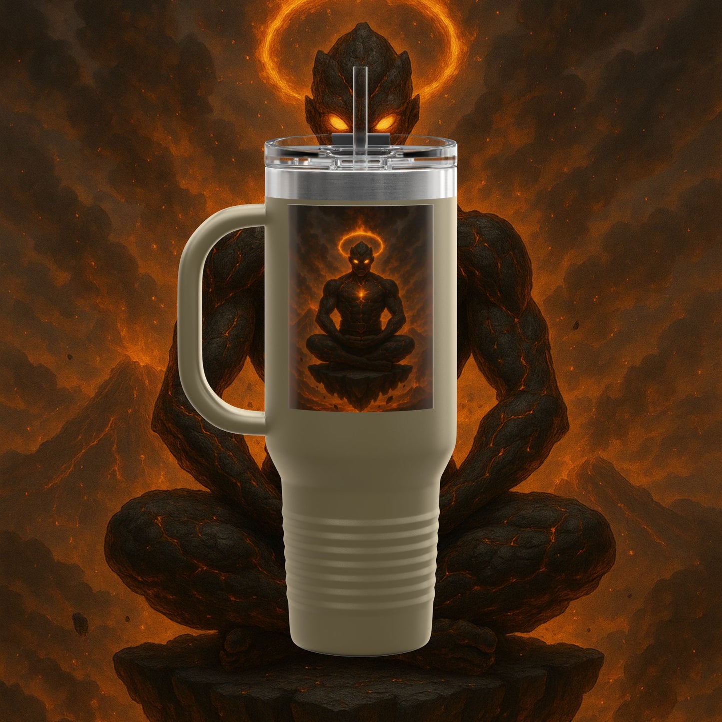 "Taza de viaje aislada Ignarh –🔥el Guardián del Silencio"