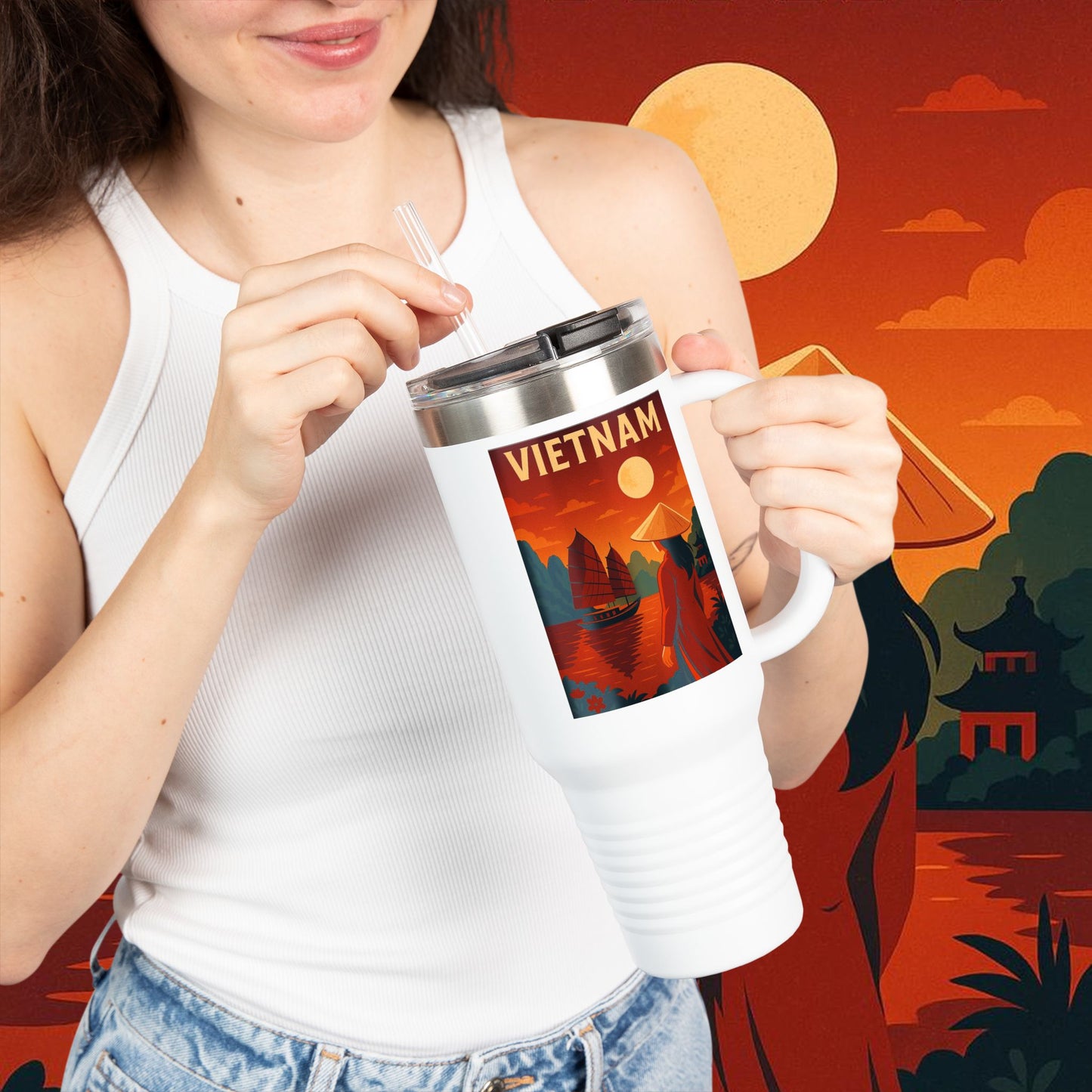 "Vietnam Insulated Travel Mug: Tradition, Nature, and Ancestral Legends 🎋🏯🐉"