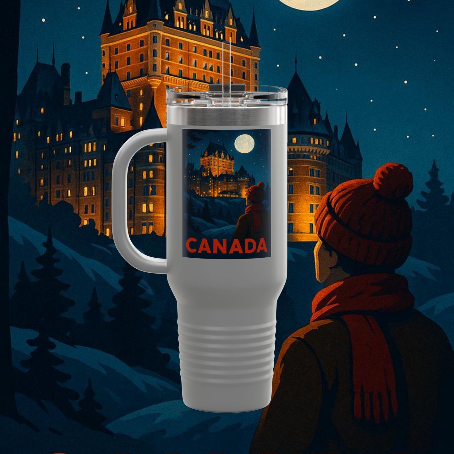 "Canada Insulated Travel Mug: Majestic Nature and Free Spirit 🍁🏞️🦌"