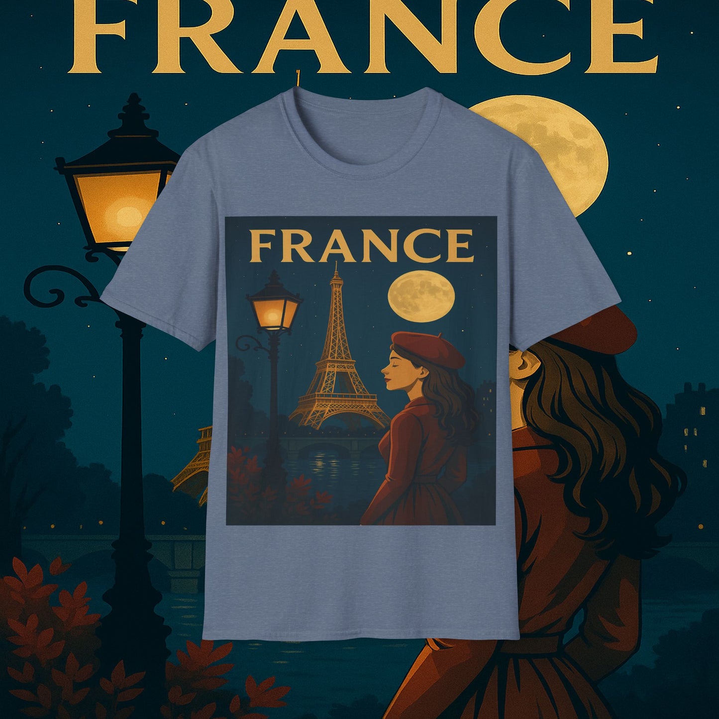"Camiseta Francia: Romance bajo la Luna 🌙🗼✨"