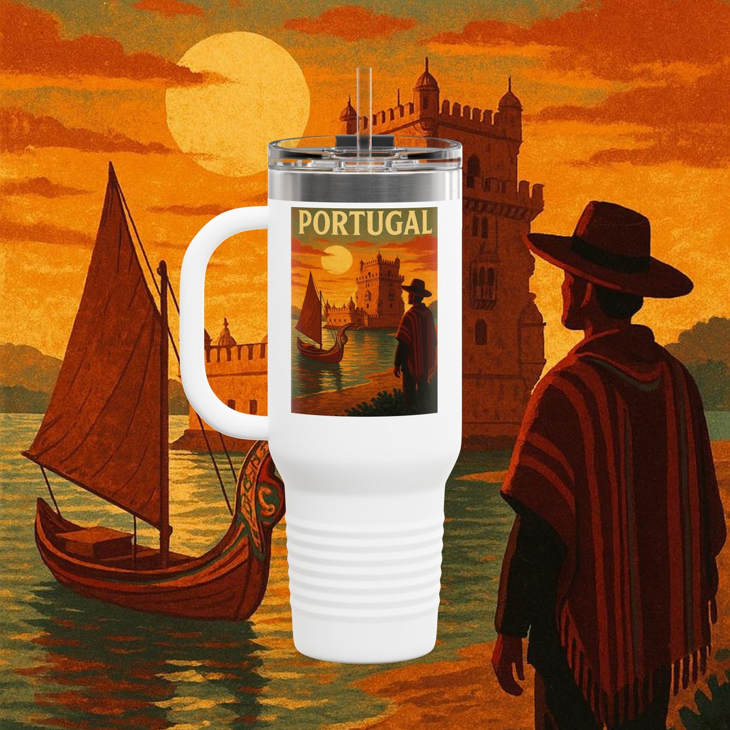 "Portugal Insulated Travel Mug: Atlantic Charm, Fados and Azulejos ๐๐ถ๐งฟ"