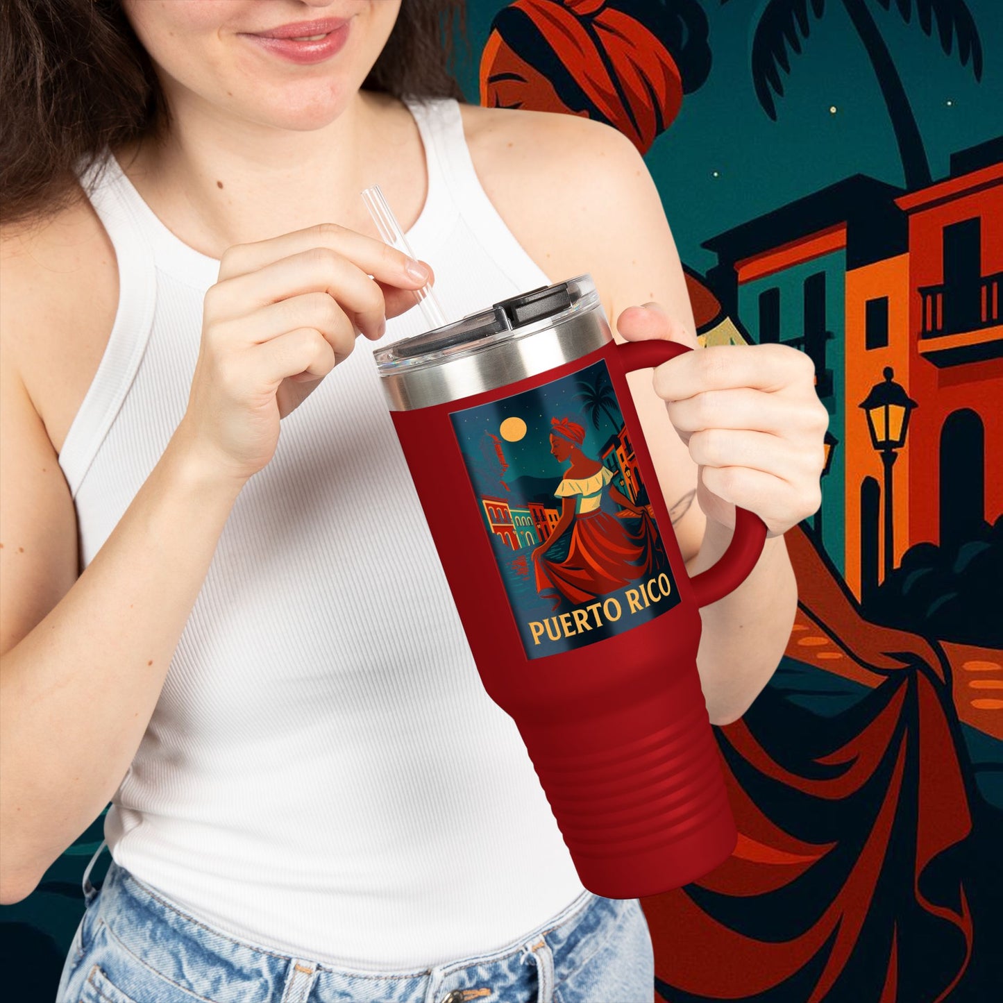 "Puerto Rico Insulated Travel Mug – Caribbean Rhythm, Soul, and Color"