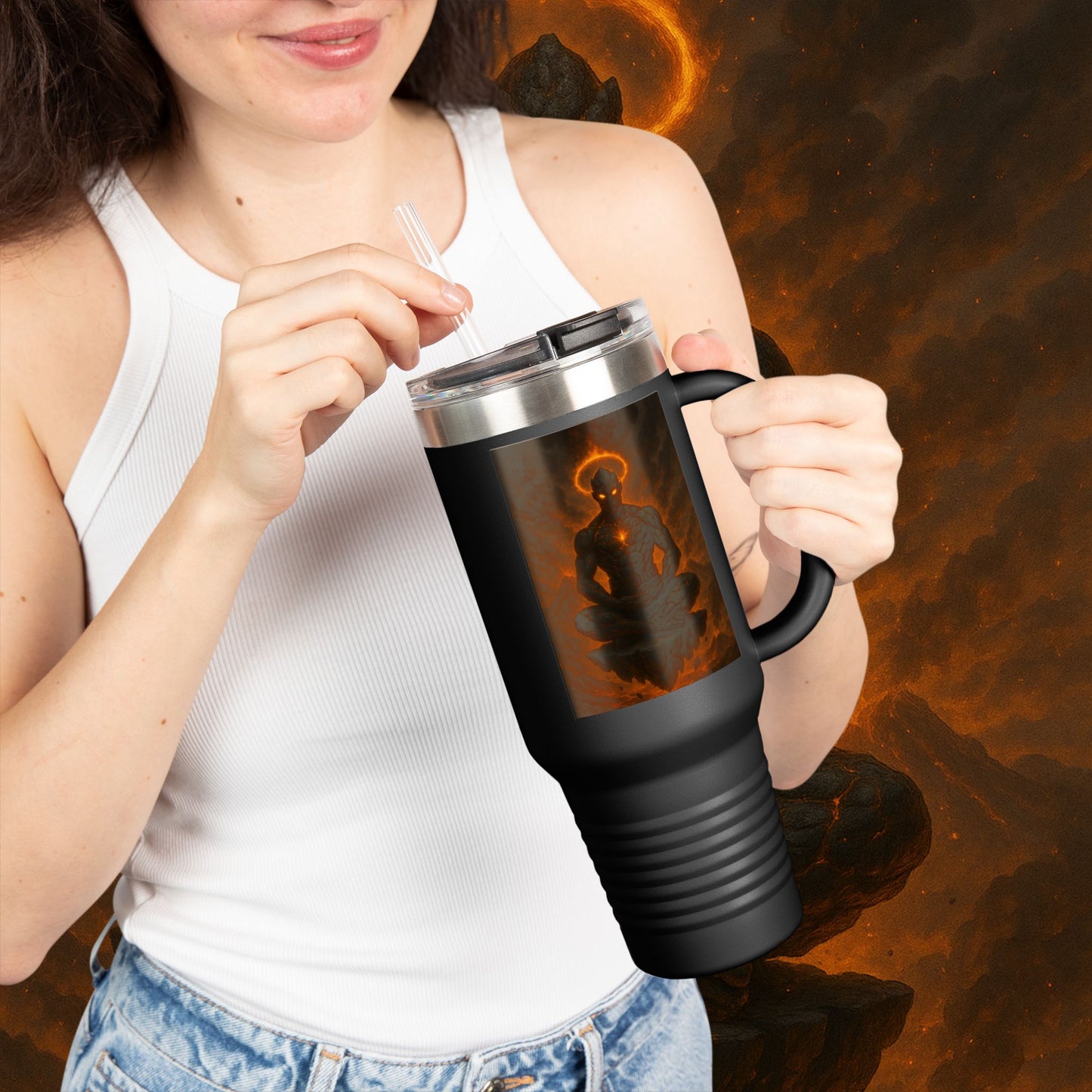 "Taza de viaje aislada Ignarh –🔥el Guardián del Silencio"