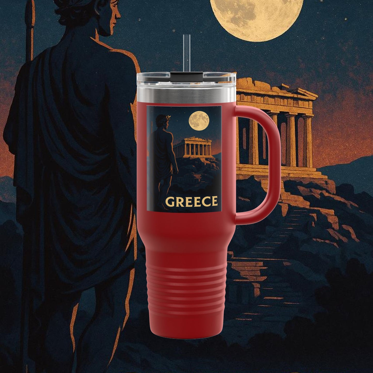 "Greece Insulated Travel Mug: Cradle of Gods, Wonders and Philosophy 🌊🏛️⚡"