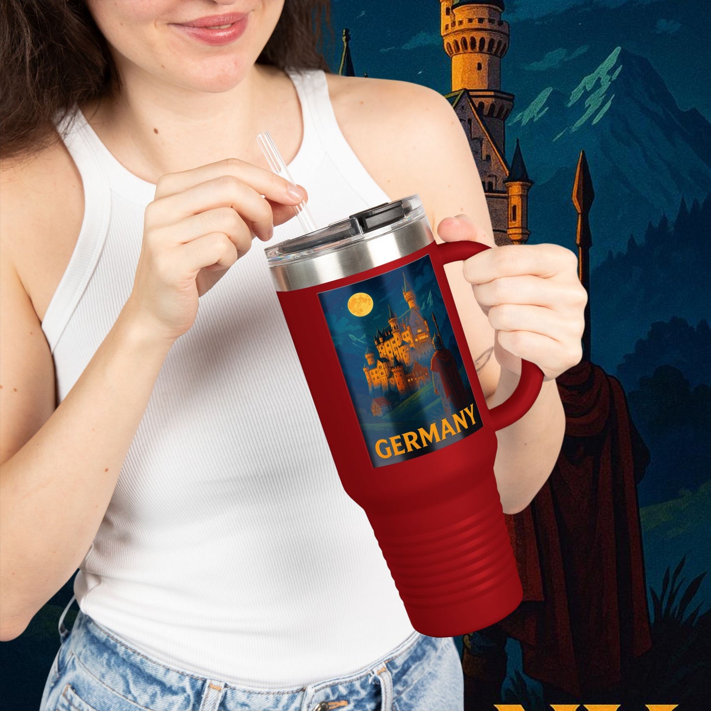 "taza de Viaje Aislada Alemania: Fortaleza, Historia y Tradición 🎖️🏰🍺"
