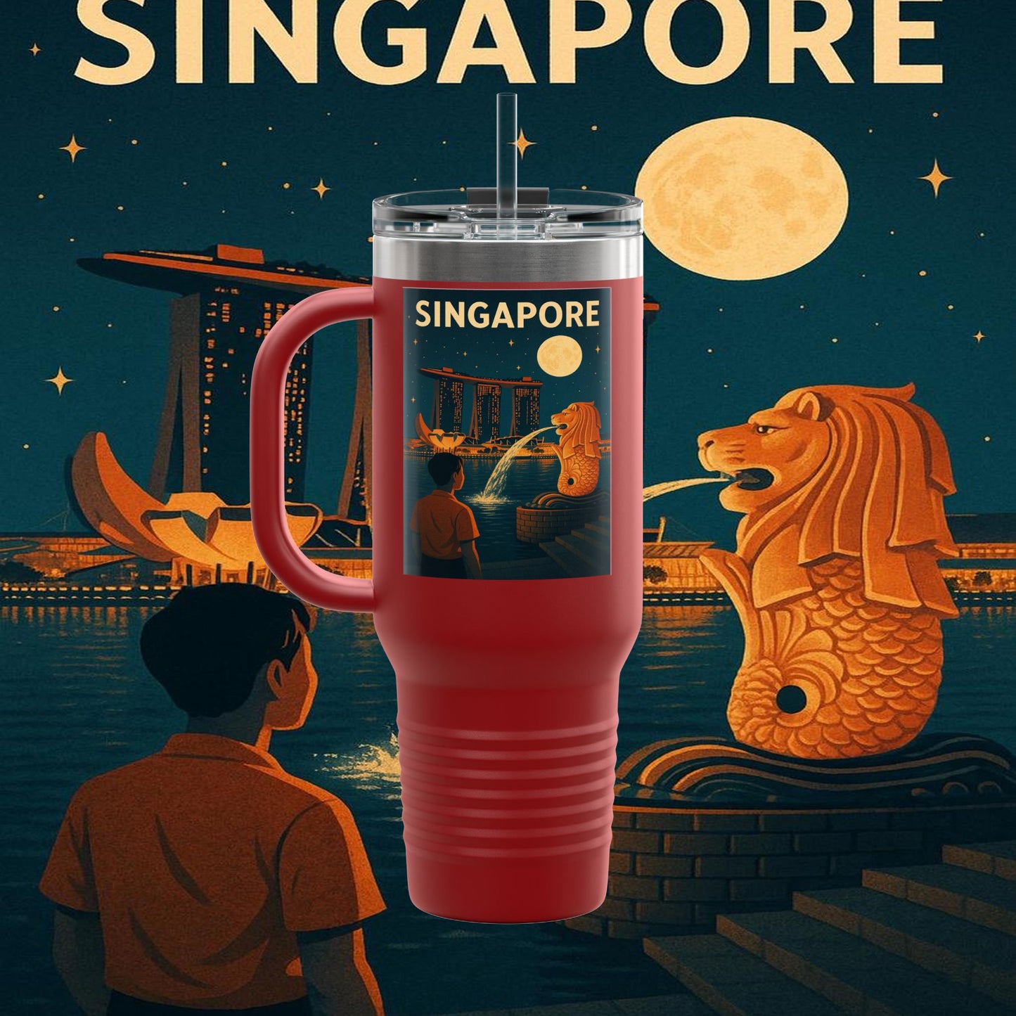 "Singapore Insulated Travel Mug 🌆 – Future, culture, and nature in one place"
