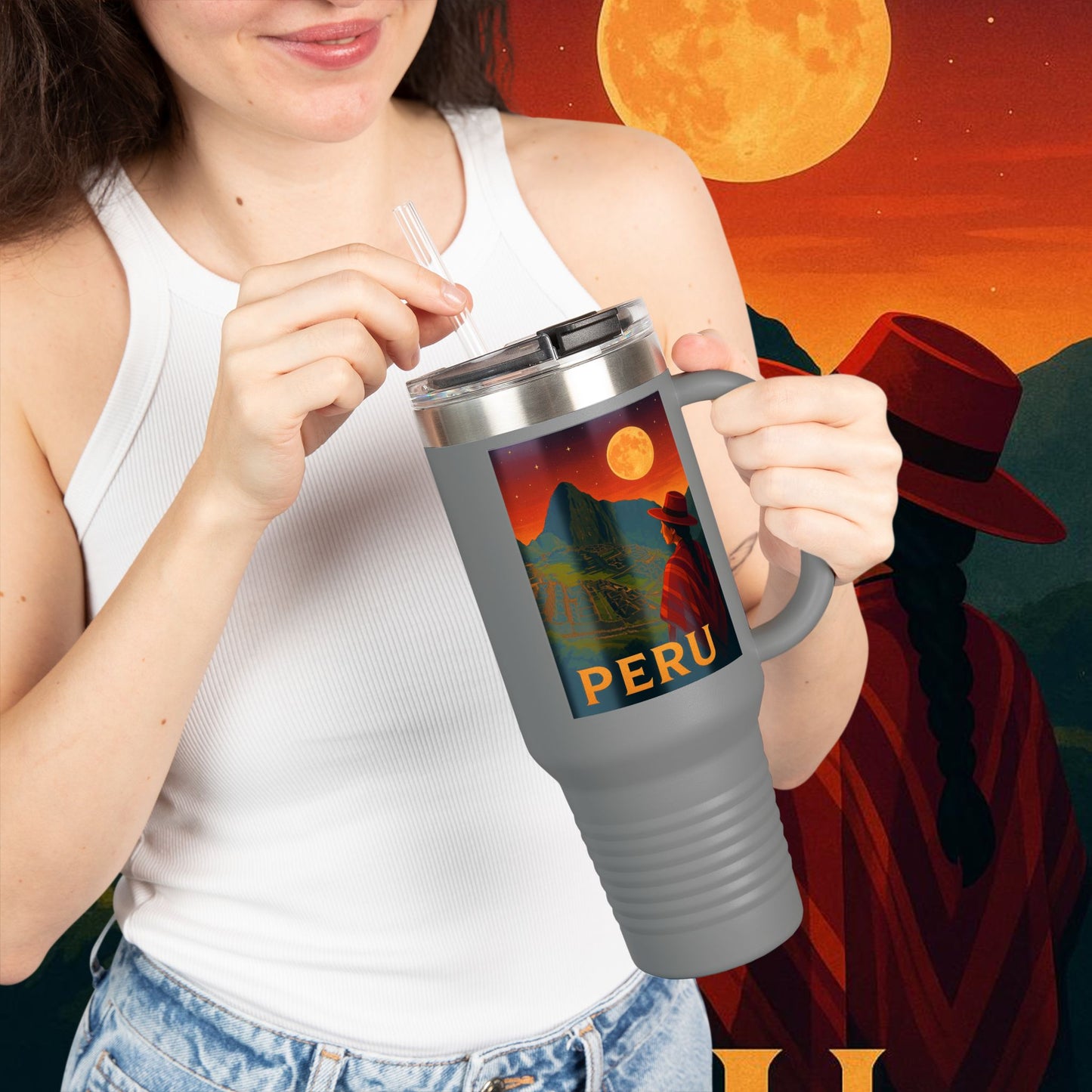 "Peru Insulated Travel Mug: Mysticism, History, and Eternal Wonders 🏔️🦙🛕"