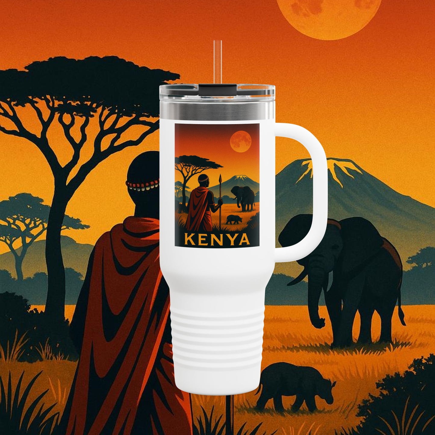 "Kenya Insulated Travel Mug: Wild Adventure and Land of Endless Horizons 🦁🌄🏕️"