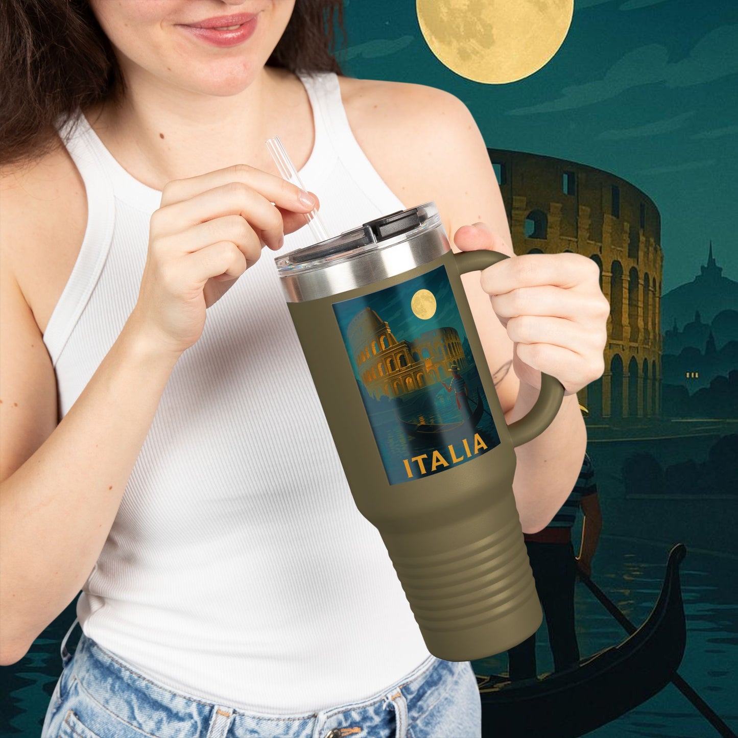 "Italy Insulated Travel Mug: Art, Passion, and Eternal Flavors 🎨🍝🏛️"