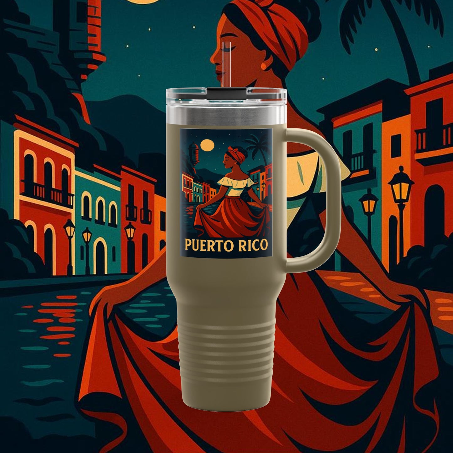 "Puerto Rico Insulated Travel Mug – Caribbean Rhythm, Soul, and Color"