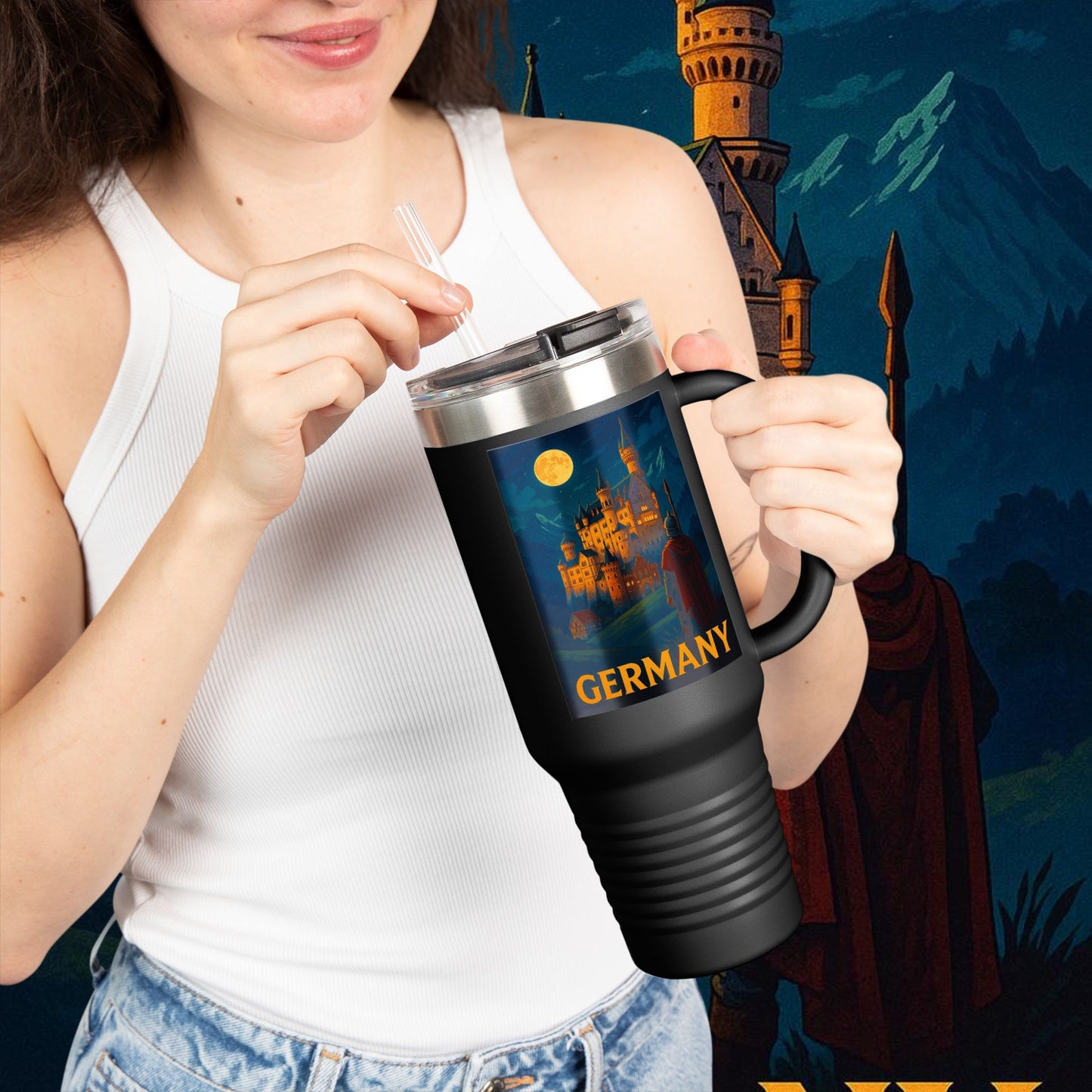 "taza de Viaje Aislada Alemania: Fortaleza, Historia y Tradición 🎖️🏰🍺"
