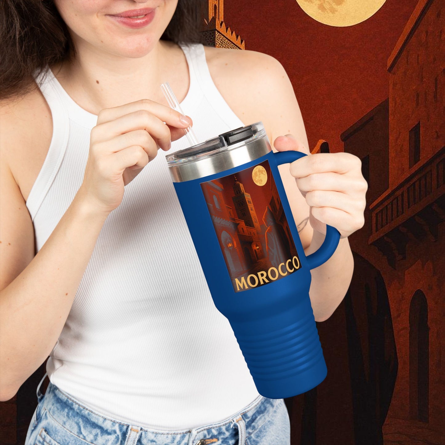 "Morocco Insulated Travel Mug: Magic of the Desert and Cities of a Thousand Colors 🐪🏜️🕌"