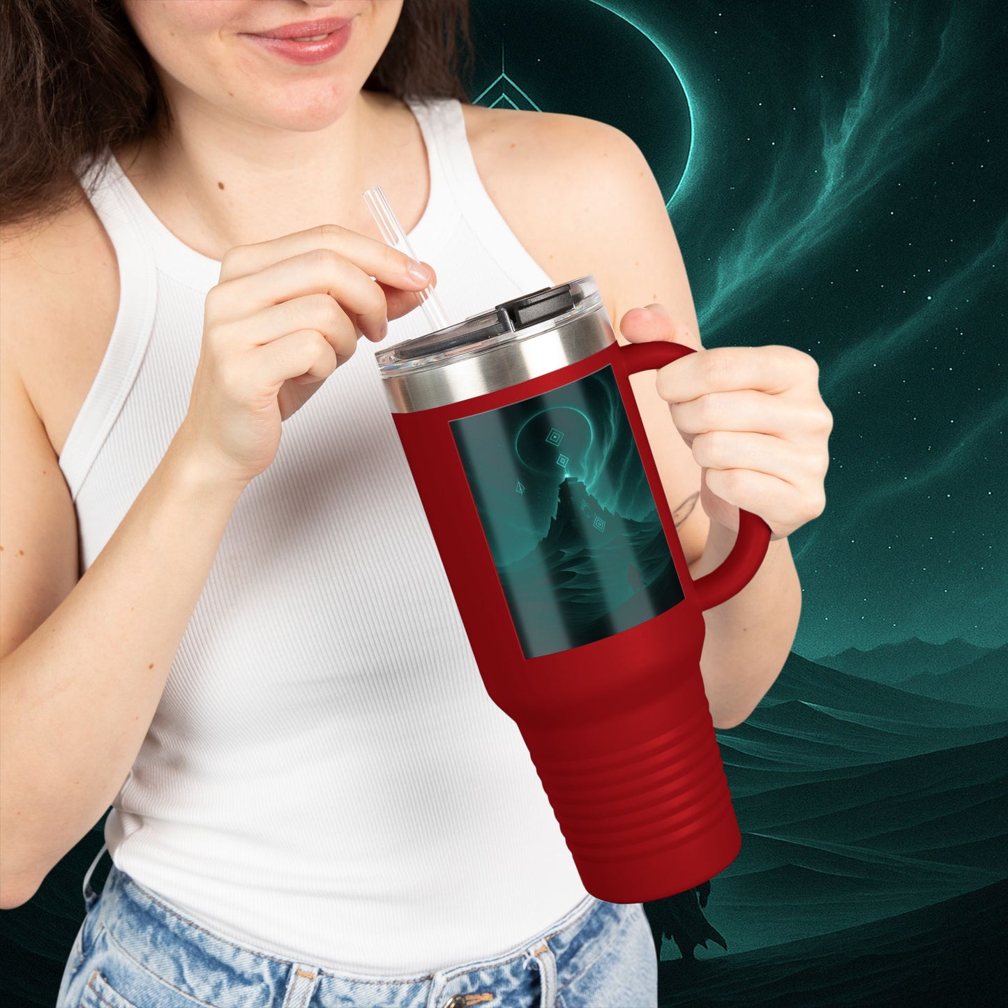 "Taza de viaje aislada🪐Templo del Cosmos"