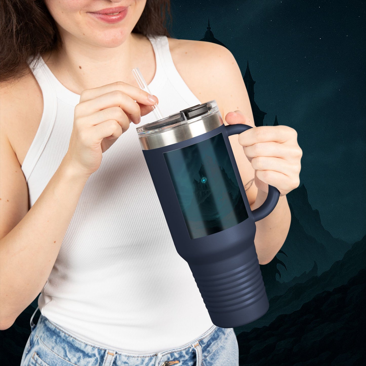 "Taza de viaje aislada 🏛️Fortaleza del Olvido"