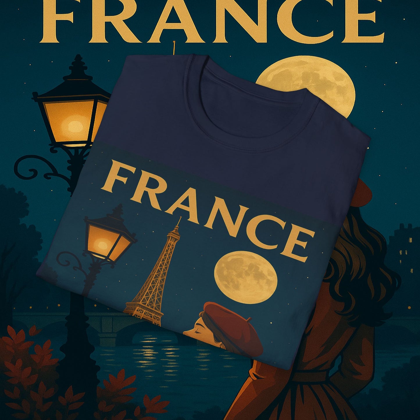 "Camiseta Francia: Romance bajo la Luna 🌙🗼✨"