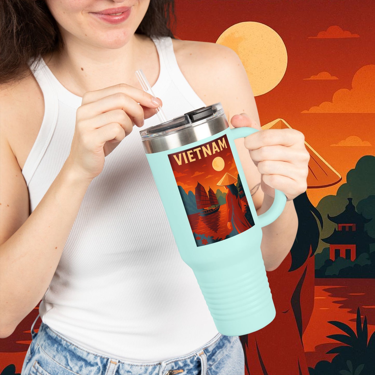 "Vietnam Insulated Travel Mug: Tradition, Nature, and Ancestral Legends 🎋🏯🐉"